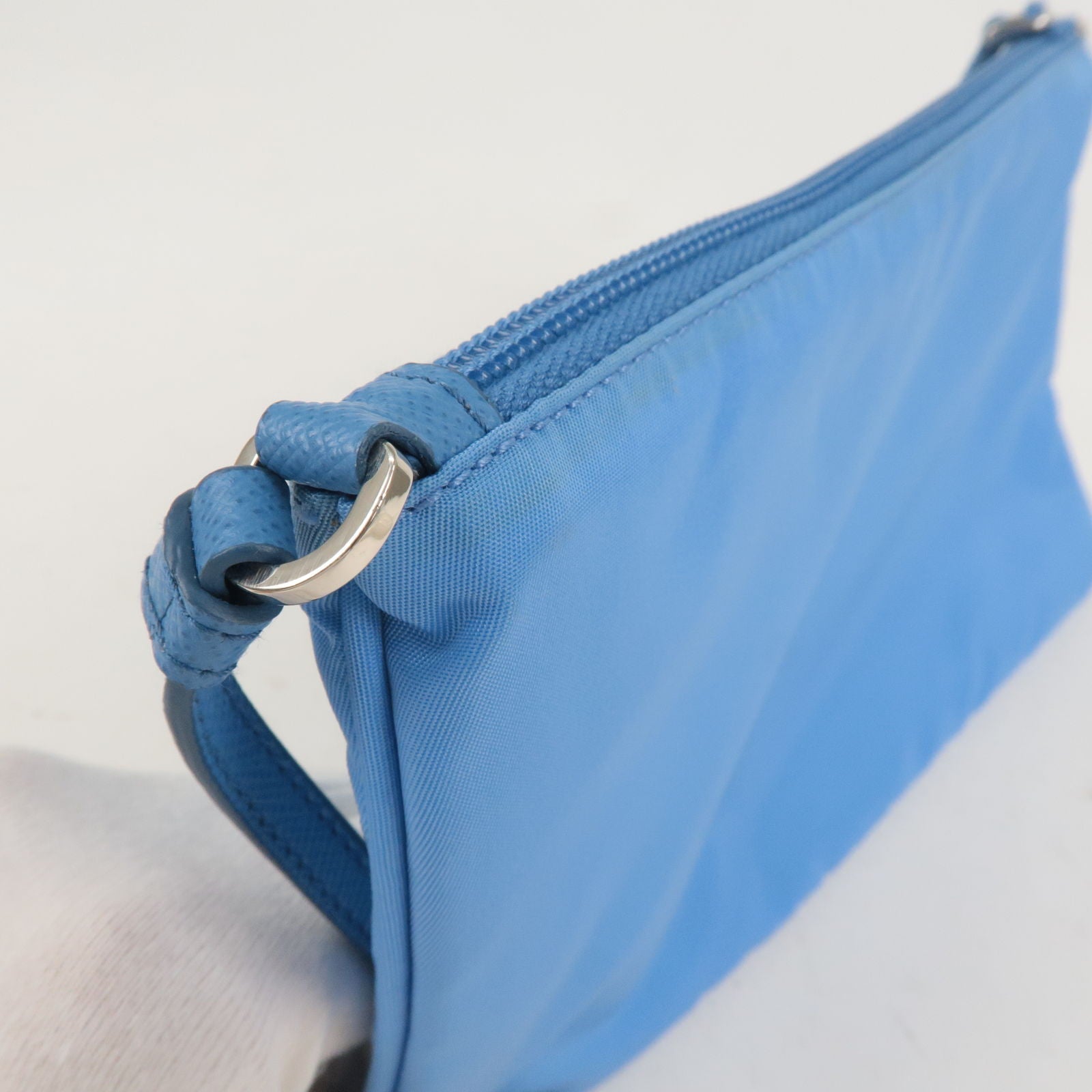 Prada Logo Nylon Leather Hand Bag Shoulder Bag Light Blue 1NI545