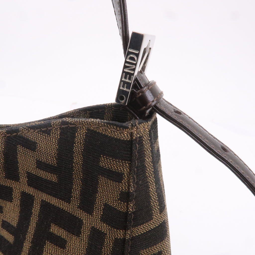 FENDI Zucca Canvas Leather Shoulder Bag Brown Black 16115