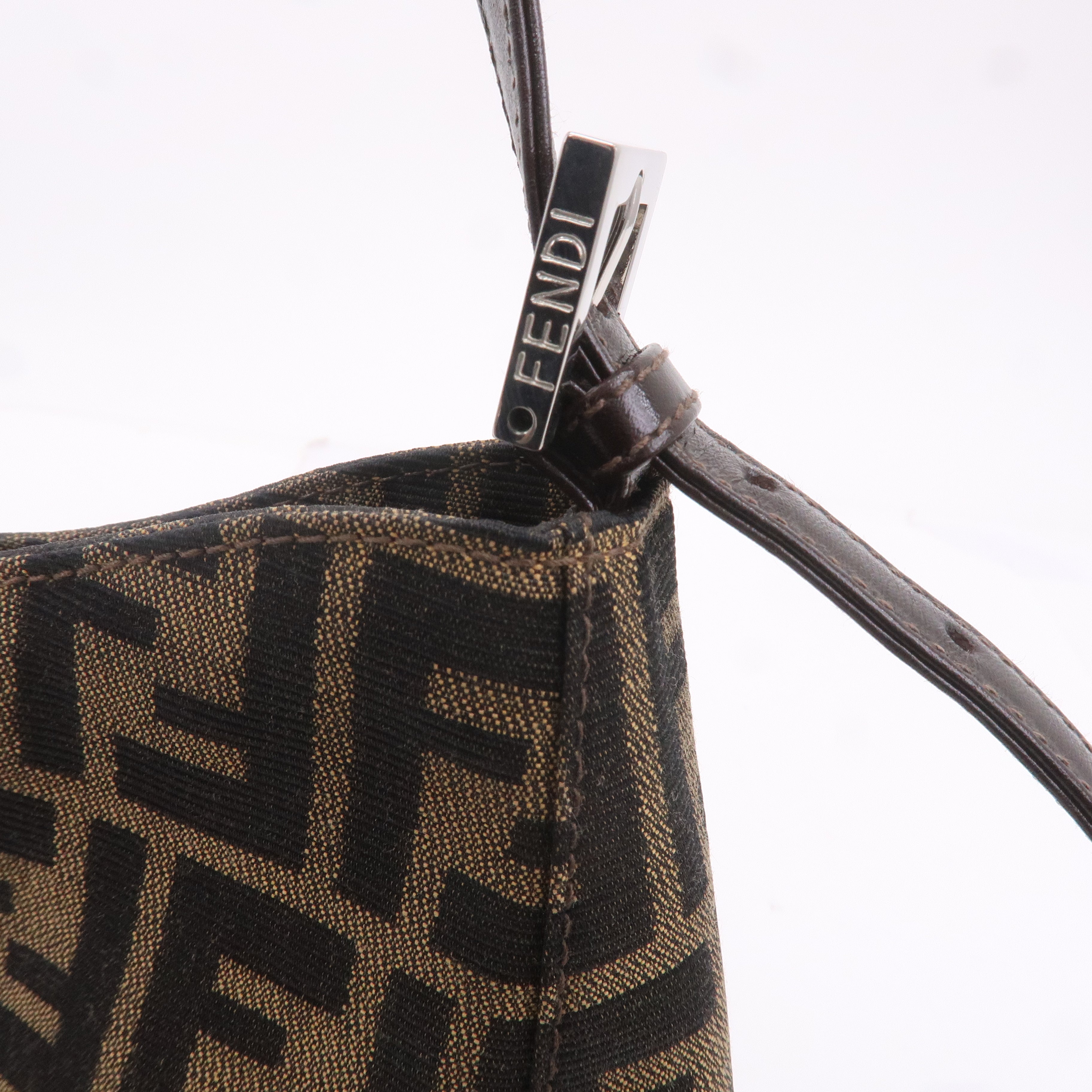 FENDI Zucca Canvas Leather Shoulder Bag Brown Black 16115