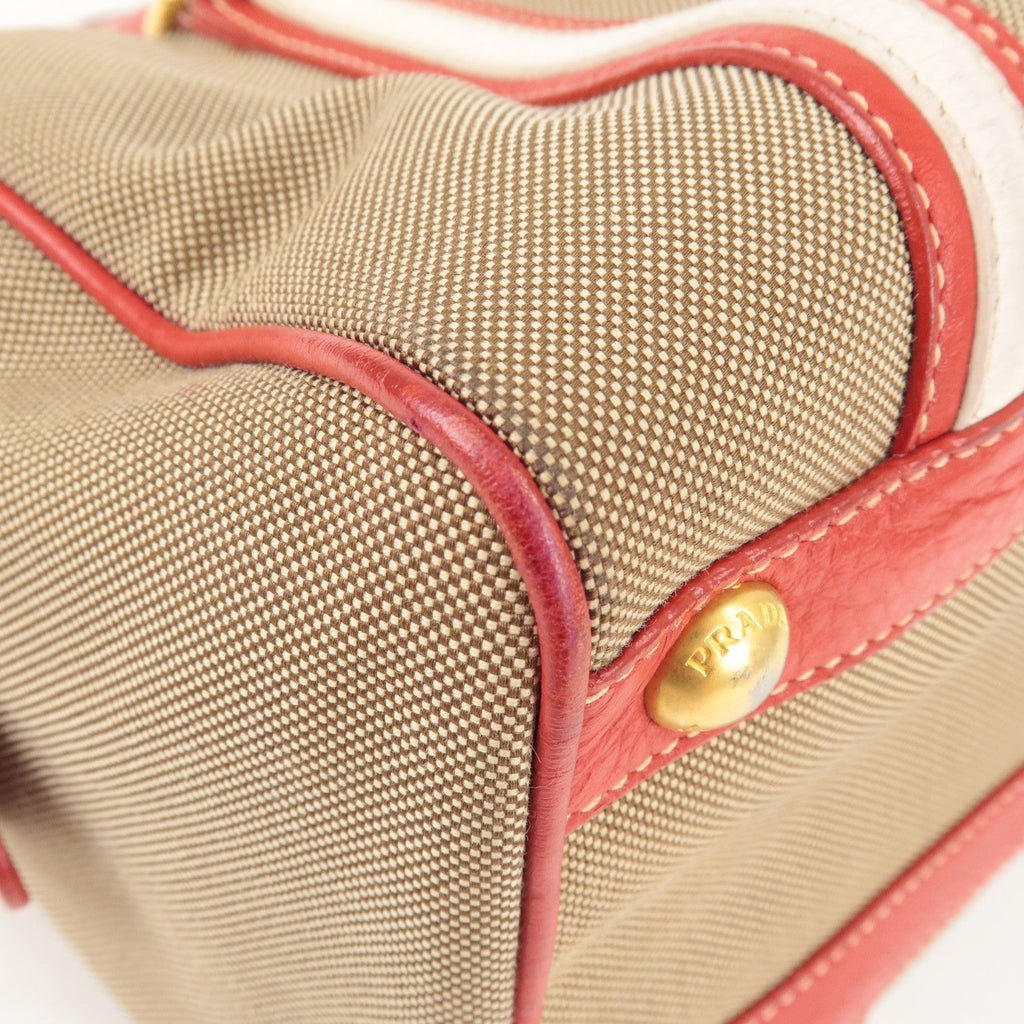Prada Logo Jacquard Canvas Leather 2Way Shoulder Bag Beige Red