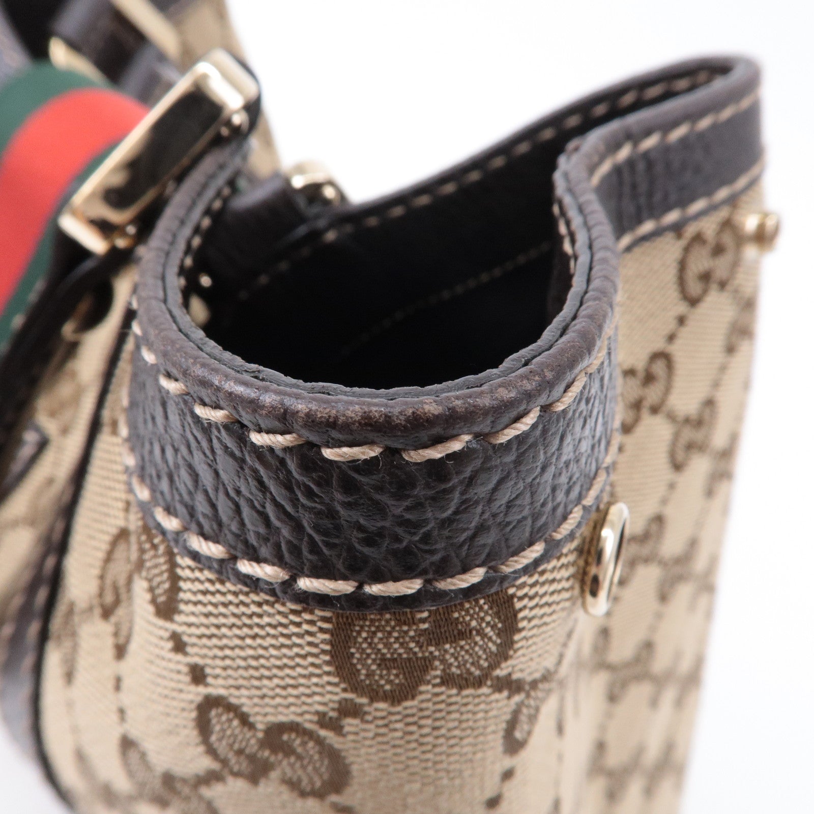 GUCCI Sherry Line GG Canvas Leather Hand Bag Beige Brown 364835