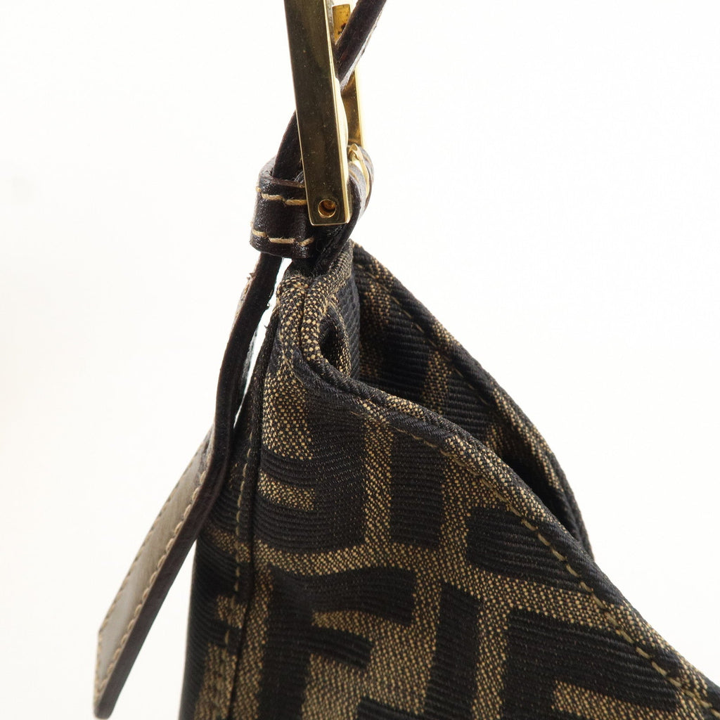 FENDI Zucca Canvas Leather Shoulder Bag Brown Black 26569