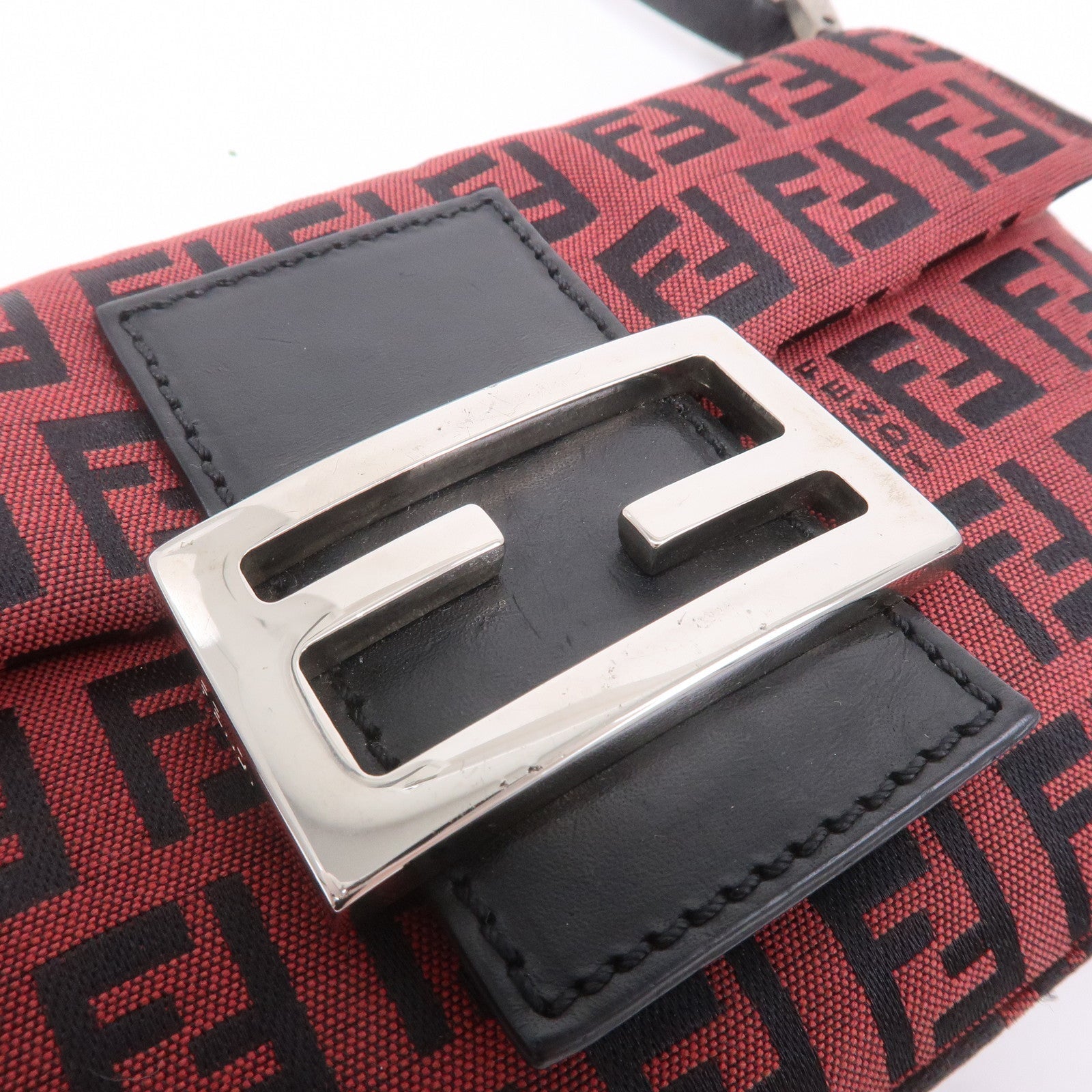 FENDI Mini Mamma Baguette Zucchino Canvas Leather Bag Red 8BK005
