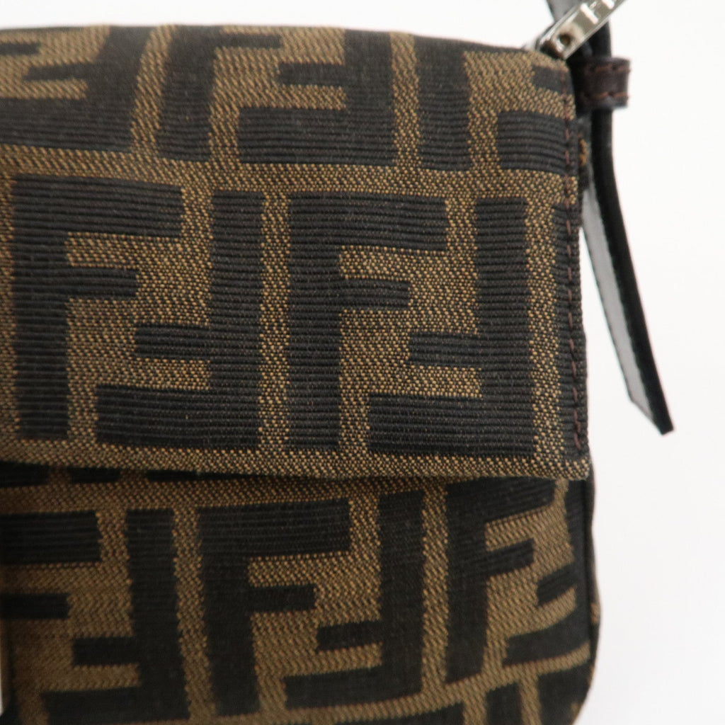 FENDI Mamma Baguette Canvas Leather Shoulder Bag Brown Black 26424