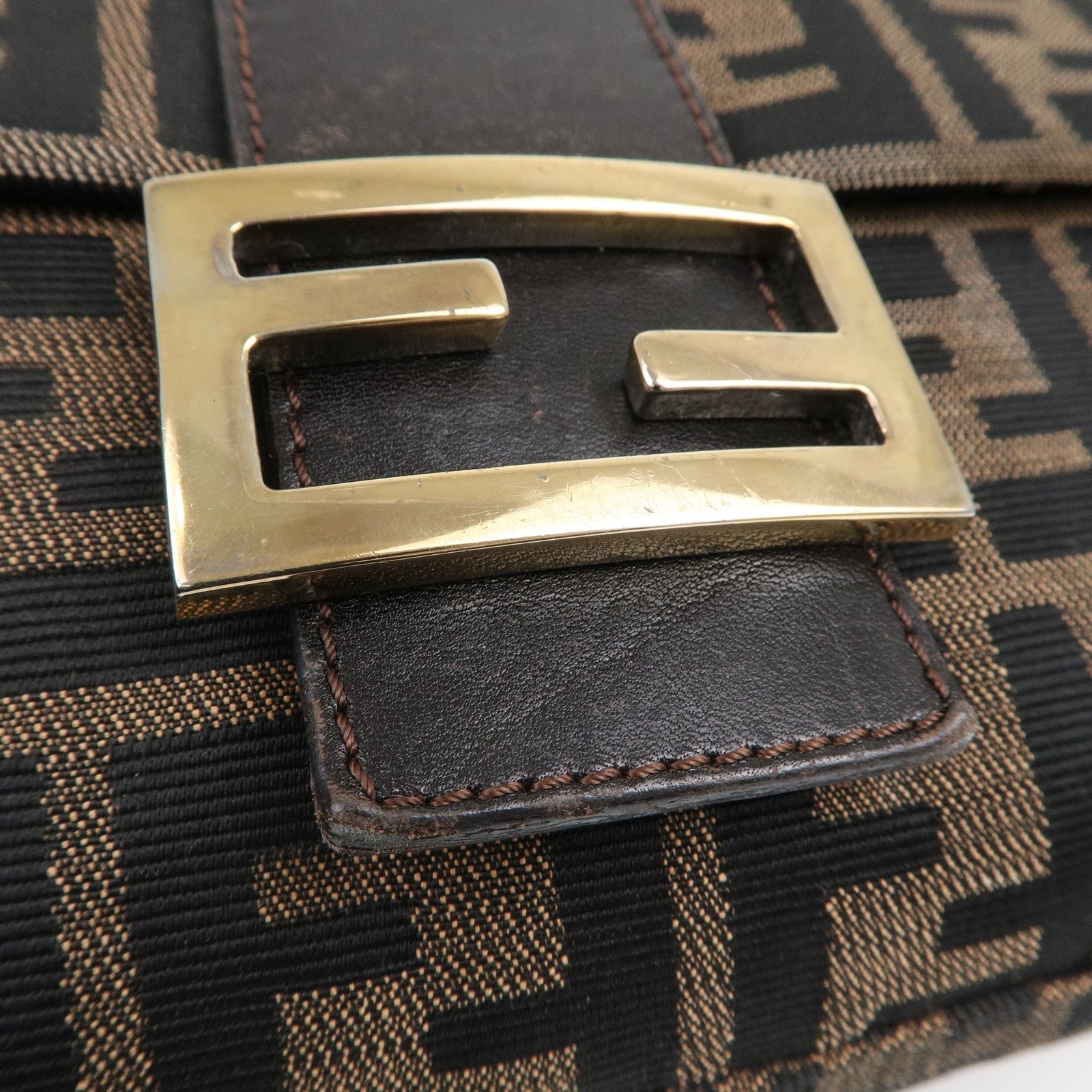 FENDI Mamma Baguette Zucca Canvas Leather Shoulder Bag 26325