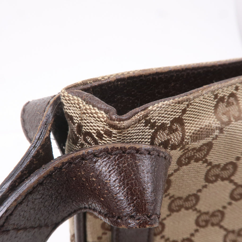 GUCCI GG Canvas Leather Shoulder Bag Beige Brown 122793