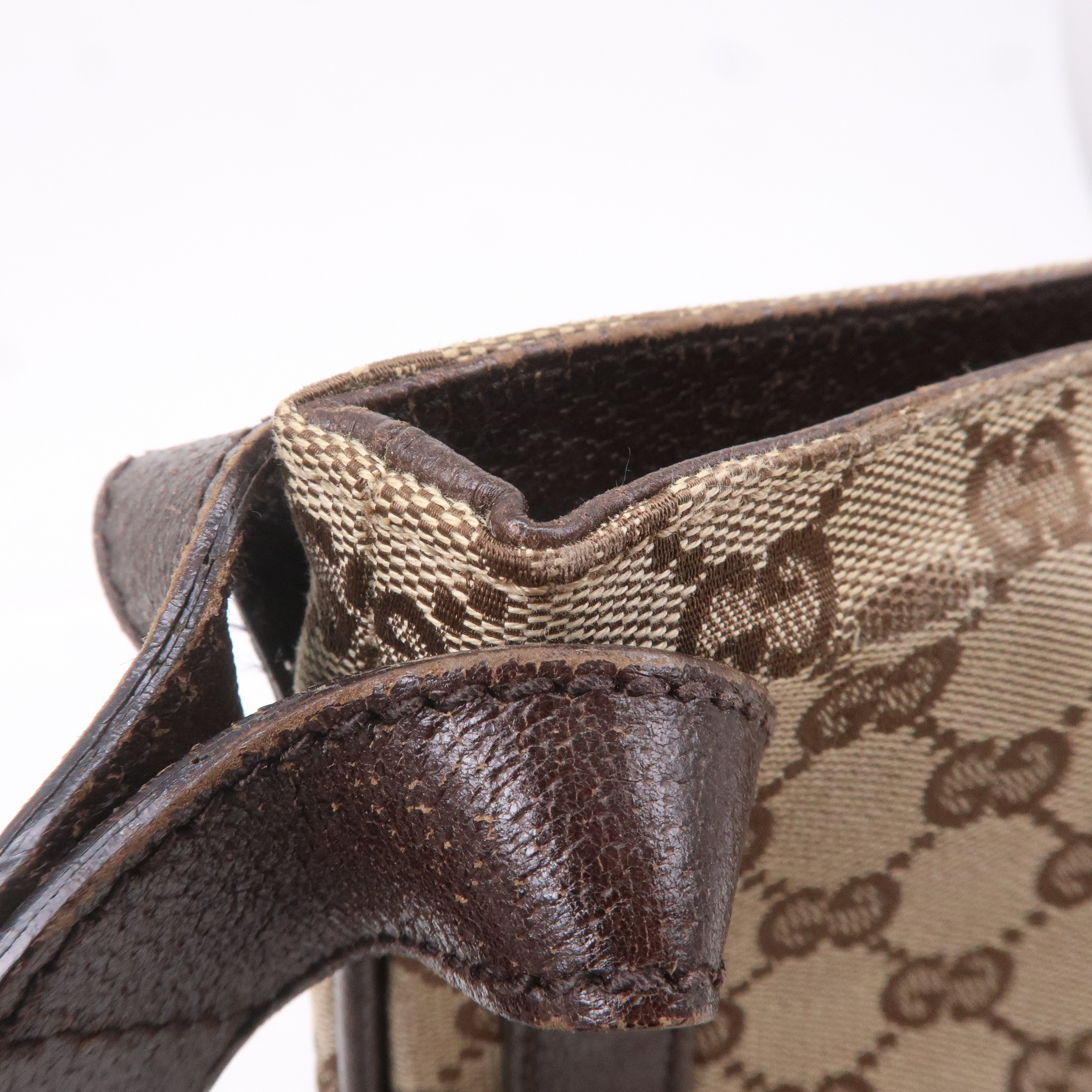 GUCCI GG Canvas Leather Shoulder Bag Beige Brown 122793