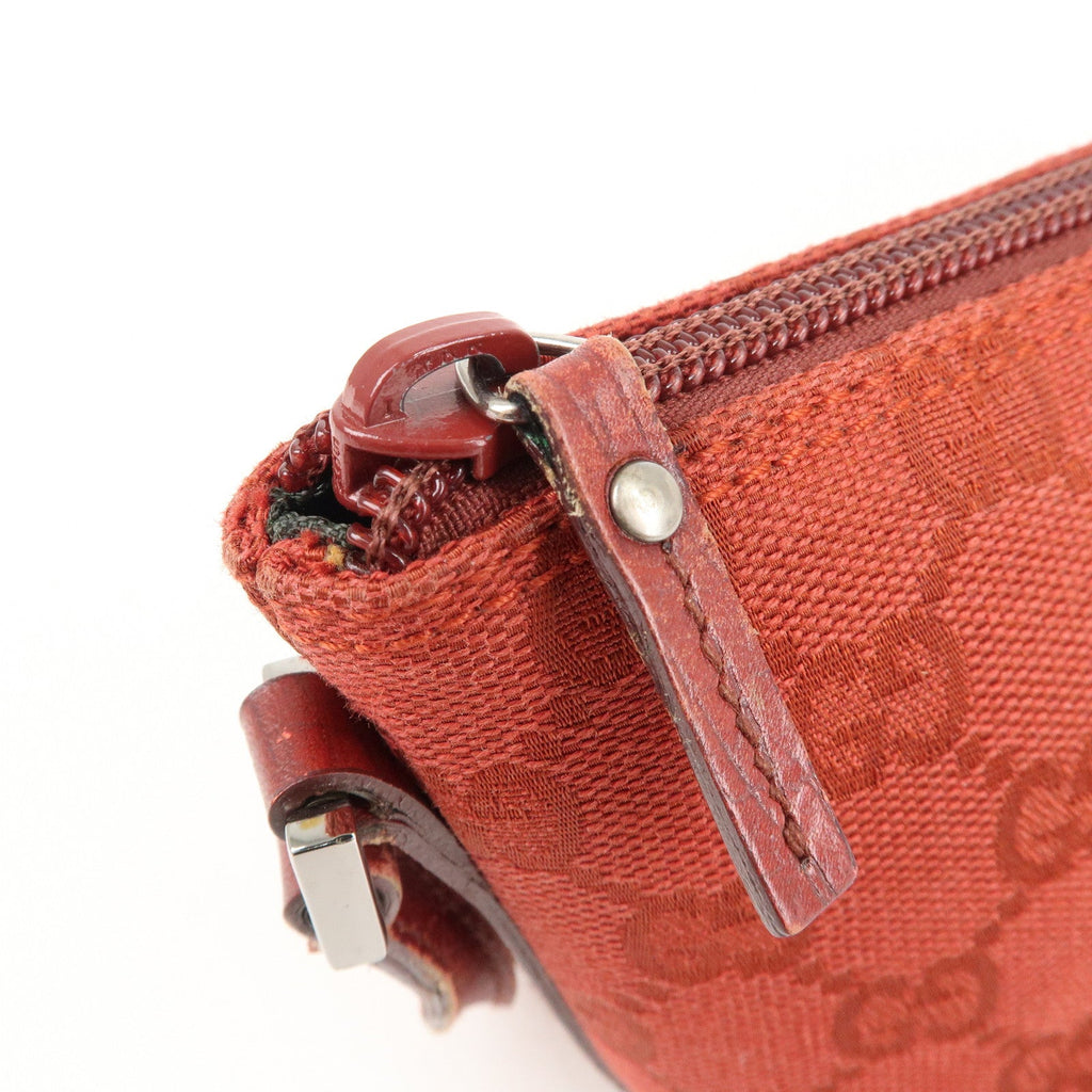 GUCCI Boat Bag GG Canvas Leather Hand Bag Pouch Red 07198