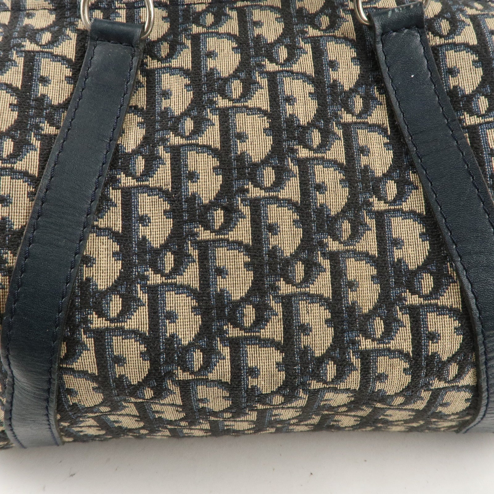 Christian Dior Trotter Canvas Leather Boston Bag Navy