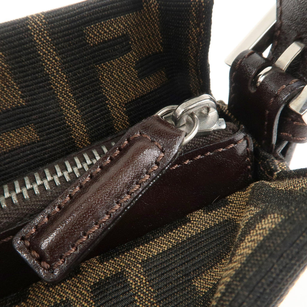 FENDI Zucca Canvas Leather Shoulder Bag Brown Black 26566