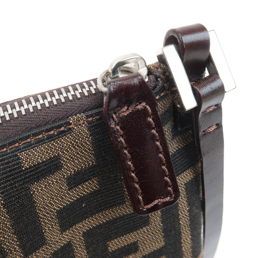 FENDI Zucca Canvas Leather Shoulder Bag Brown Black 16330