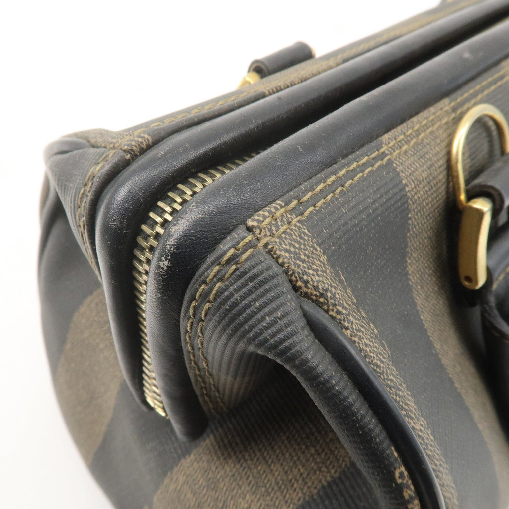 FENDI Pequin PVC Leather Mini Boston Bag Brown Black 04498