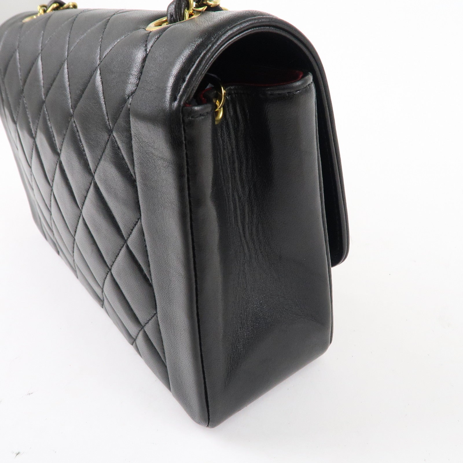 CHANEL Matelasse Lambskin Diana Chain Shoulder Bag Black A01165