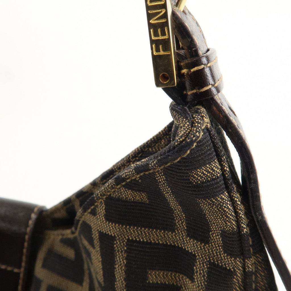 FENDI Zucca Canvas Leather Shoulder Bag Brown Black 26569