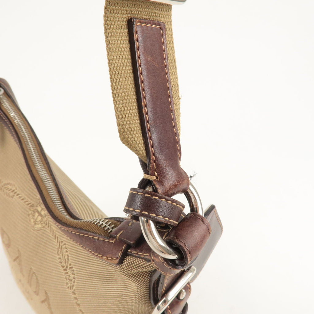 Prada Logo Jacquard Leather Shoulder Bag Beige Brown BT0533