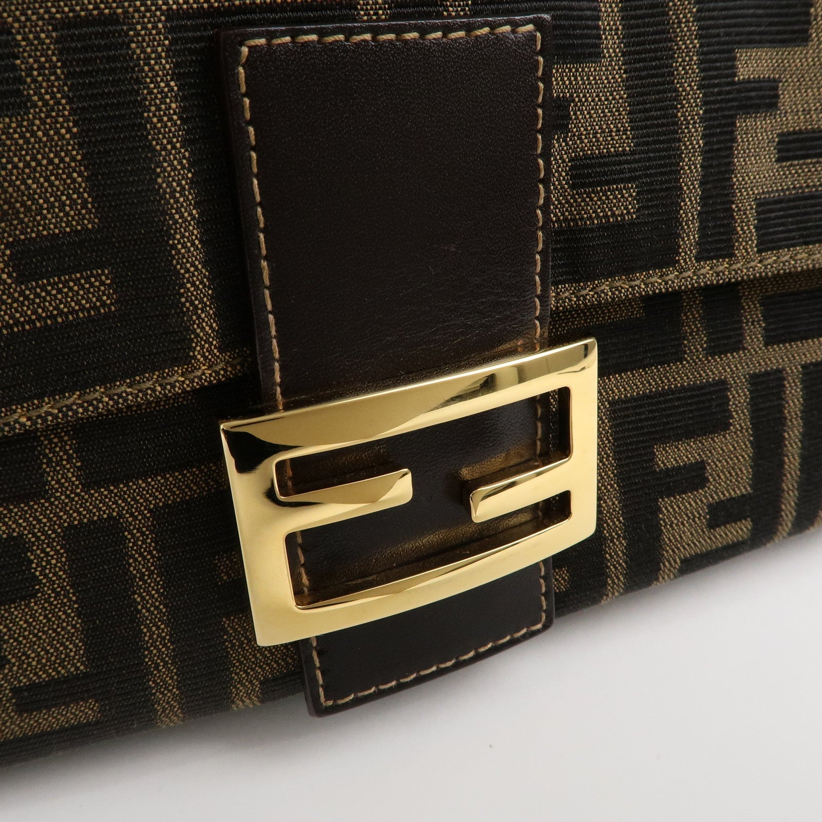 FENDI Mamma Baguette Zucca Canvas Leather Shoulder Bag 26325