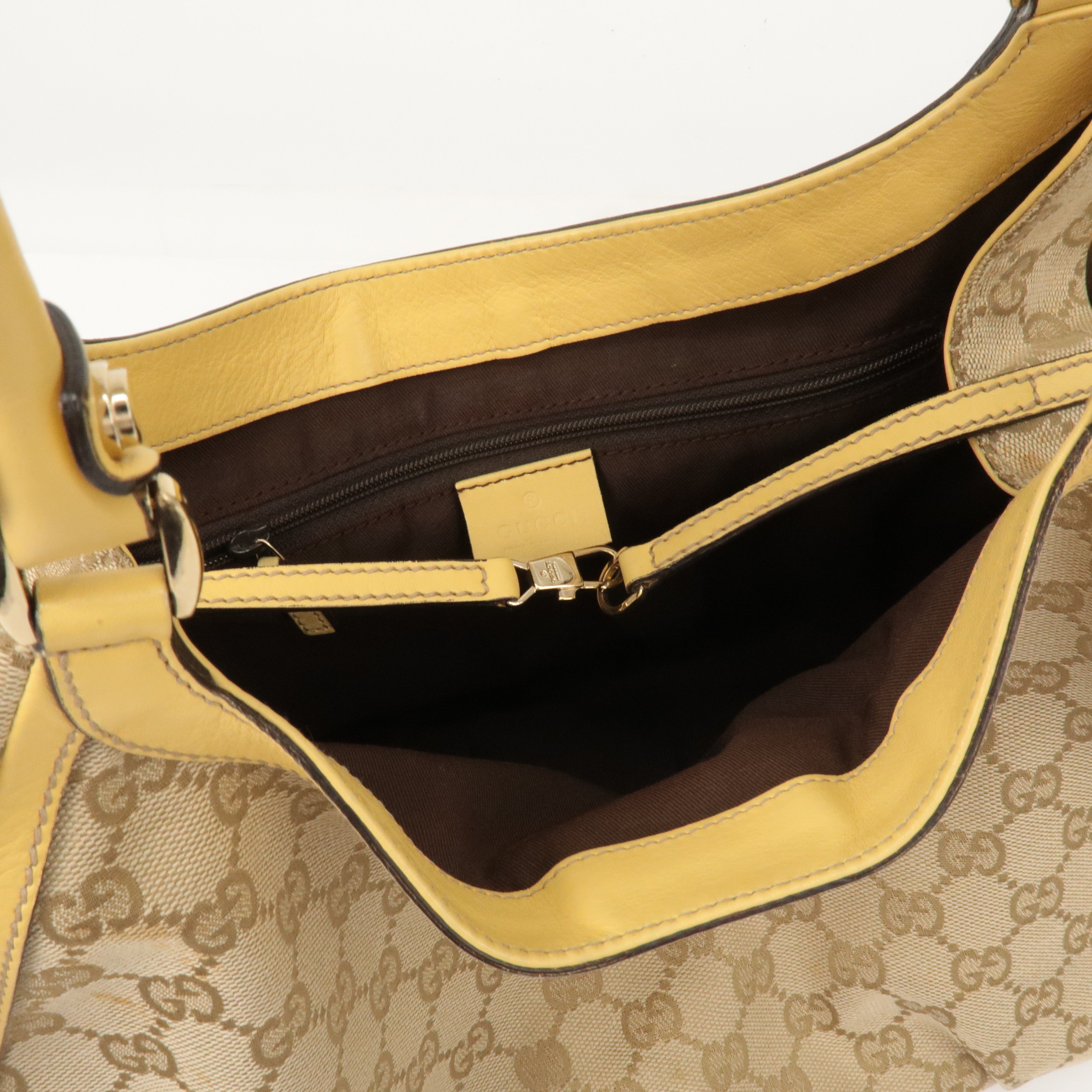 GUCCI Abbey GG Canvas Leather Shoulder Bag Beige Yellow 189835