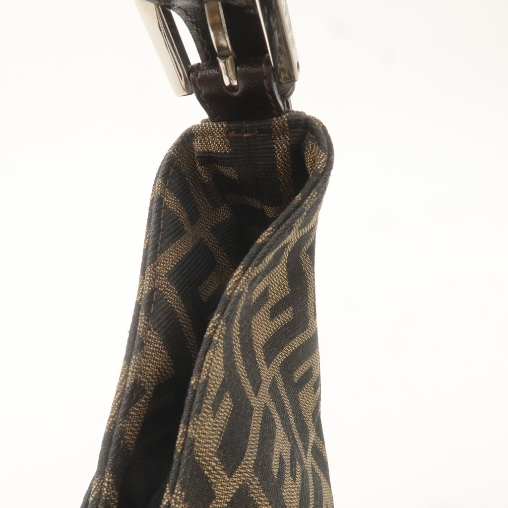 FENDI Zucca Canvas Leather Shoulder Bag Brown Black 26569