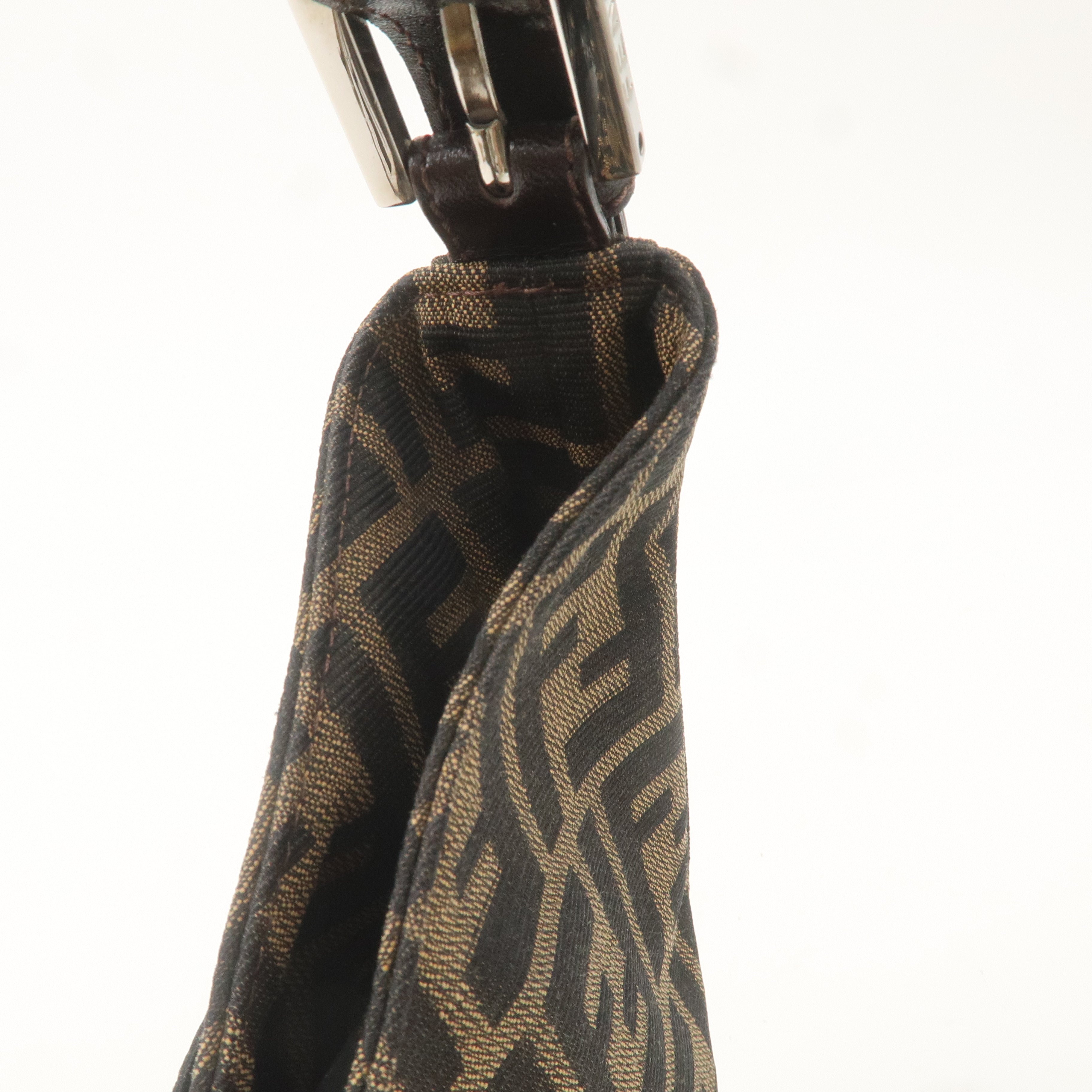 FENDI Zucca Canvas Leather Shoulder Bag Brown Black 26569