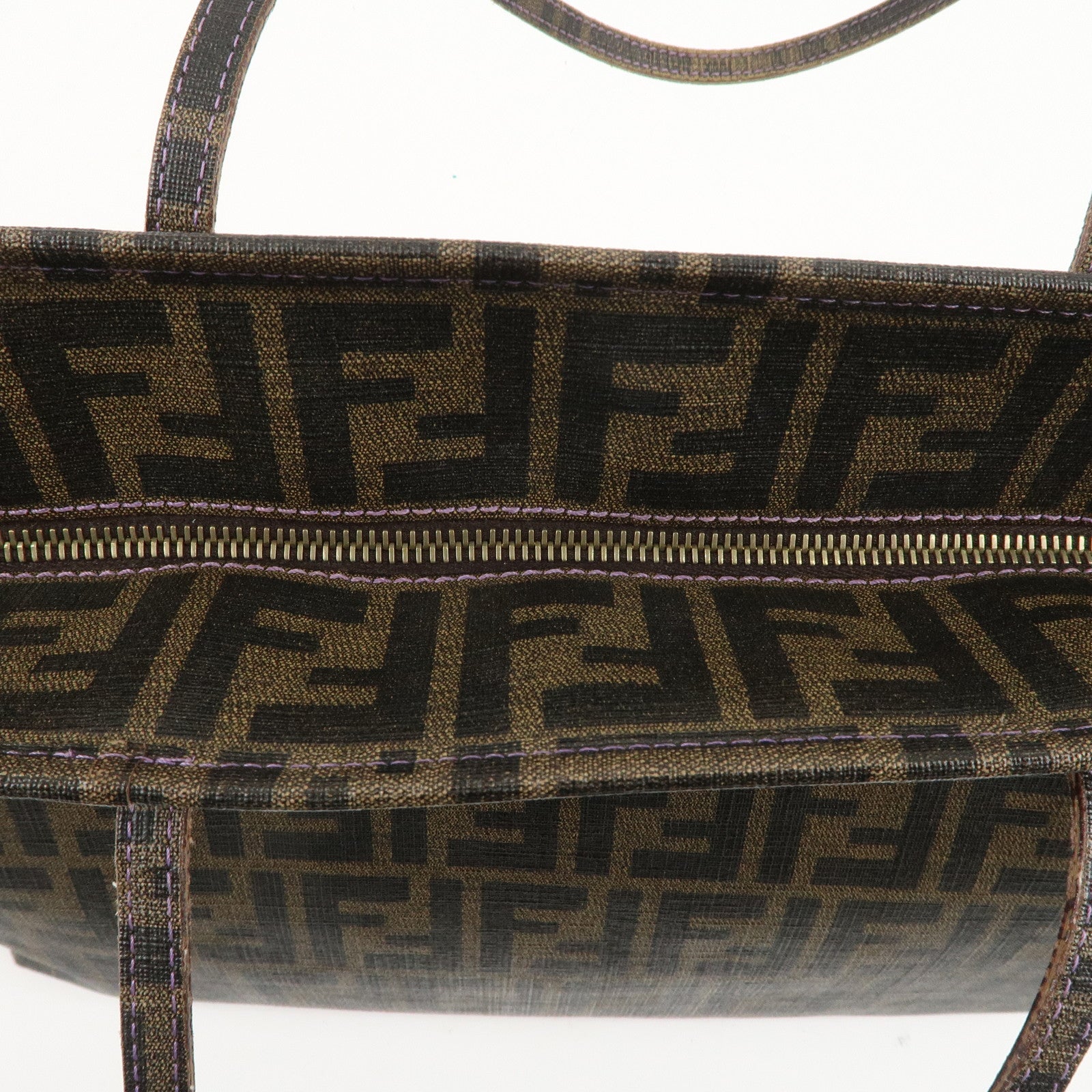 FENDI Zucca Logo Print PVC Tote Bag Brown Black Purple 8BH185