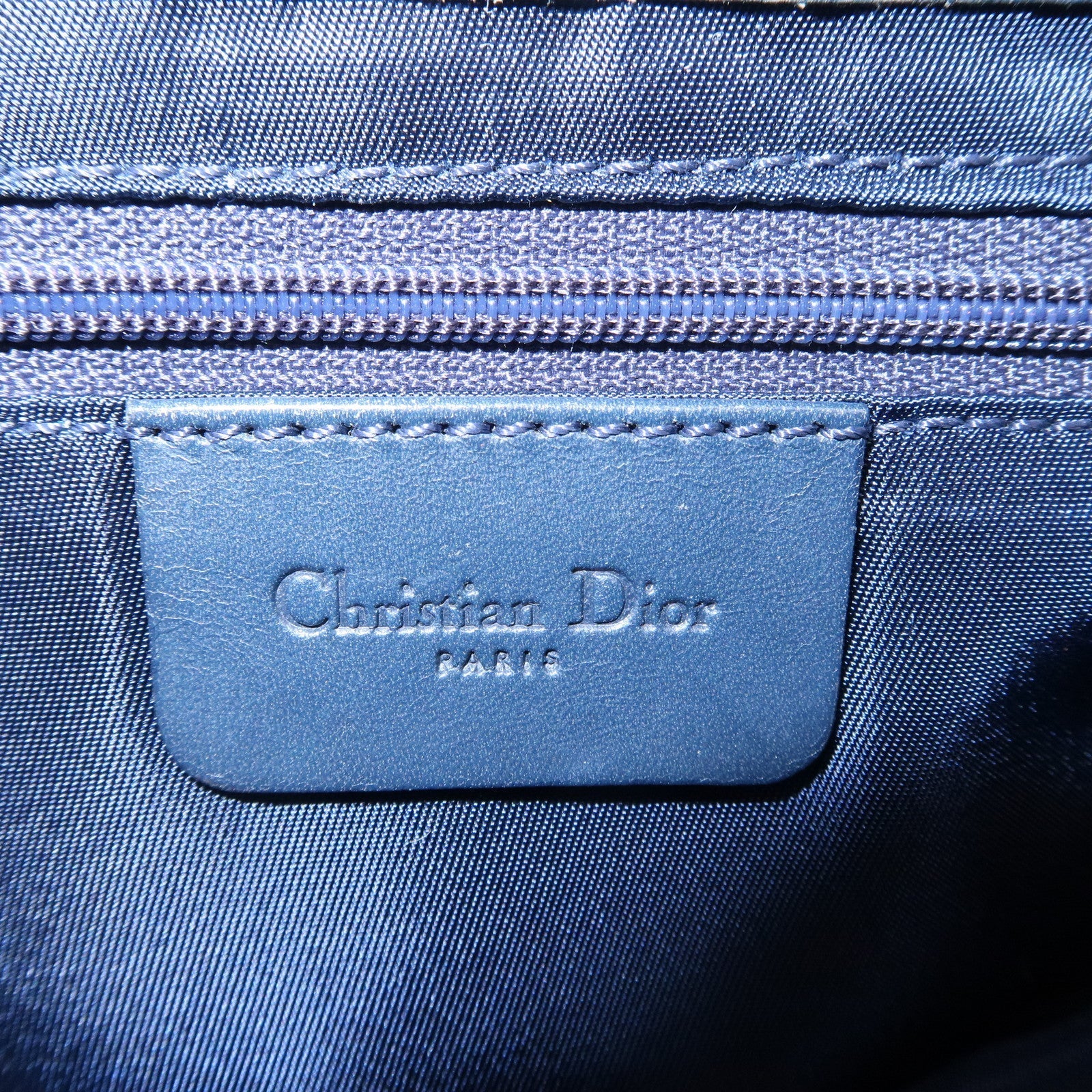 Christian Dior Saddle Bag Trotter Canvas Leather Shoulder Bag Navy
