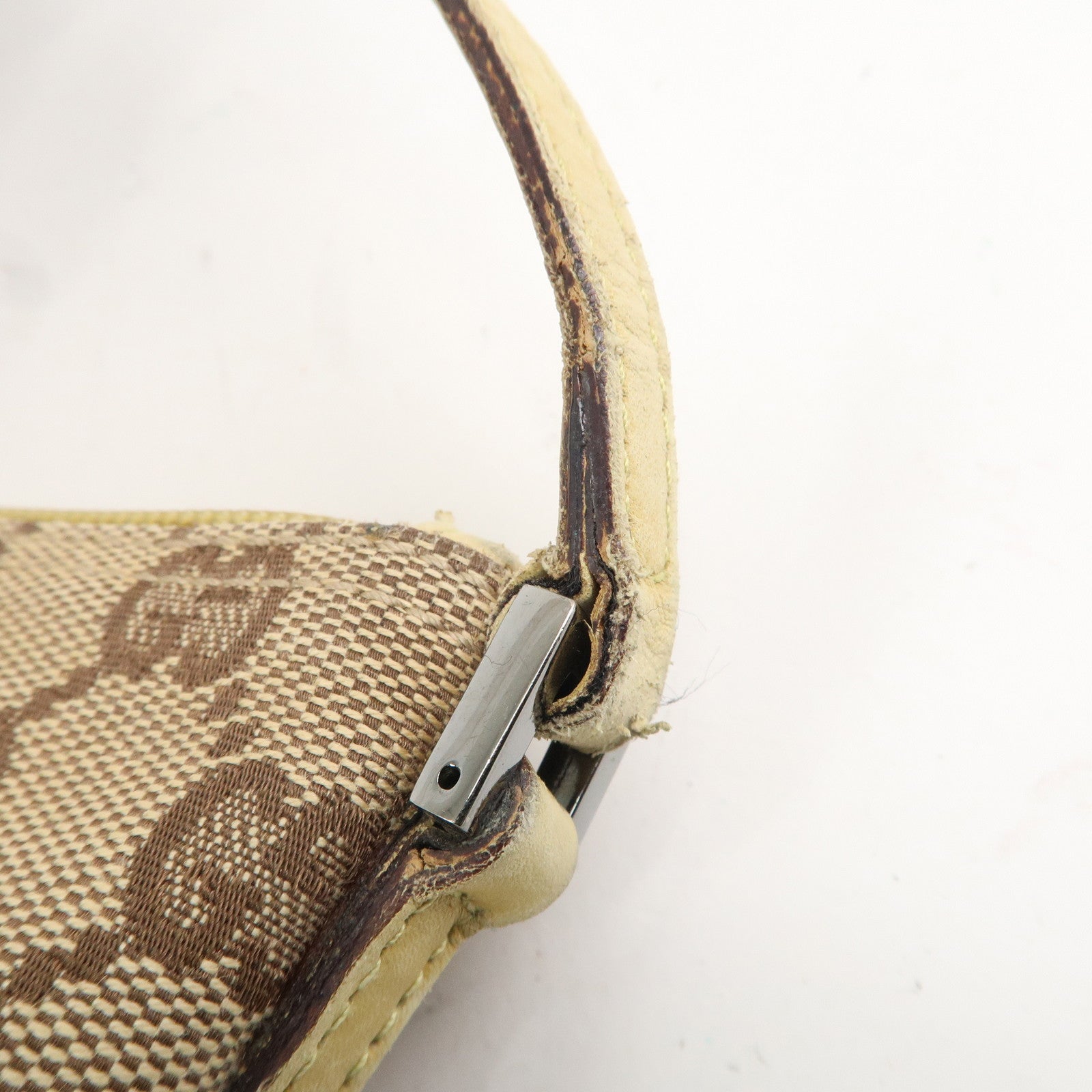 GUCCI Set of 2 Boat Bag GG Canvas Leather Pouch Hand Bag 07198