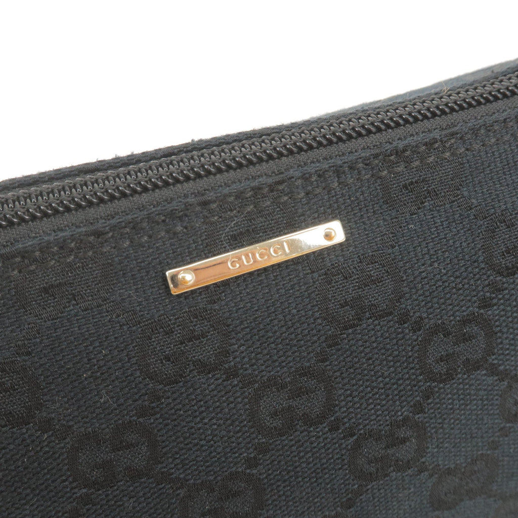 GUCCI GG Canvas Leather Boat Bag Hand Bag Black 141809
