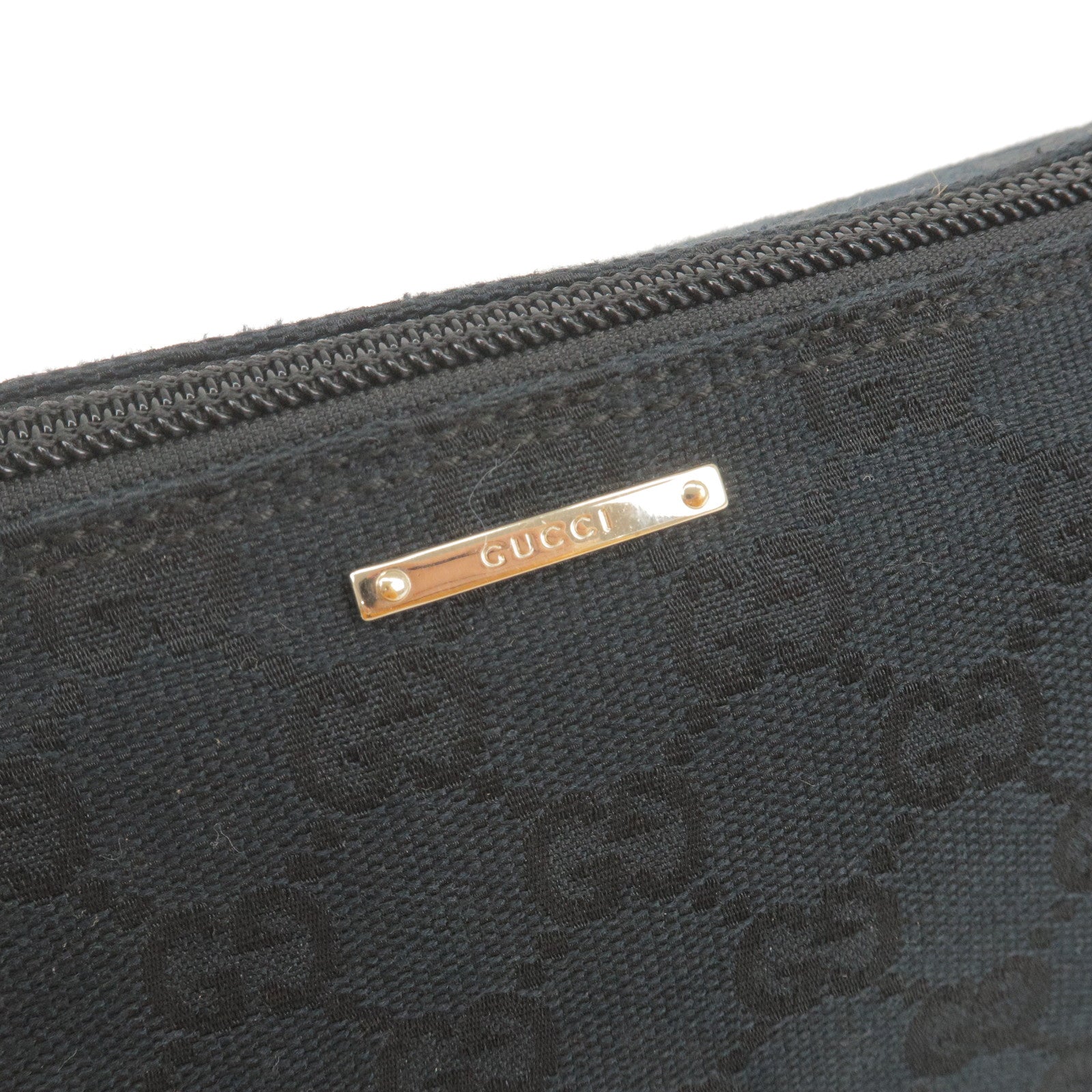 GUCCI GG Canvas Leather Boat Bag Hand Bag Black 141809