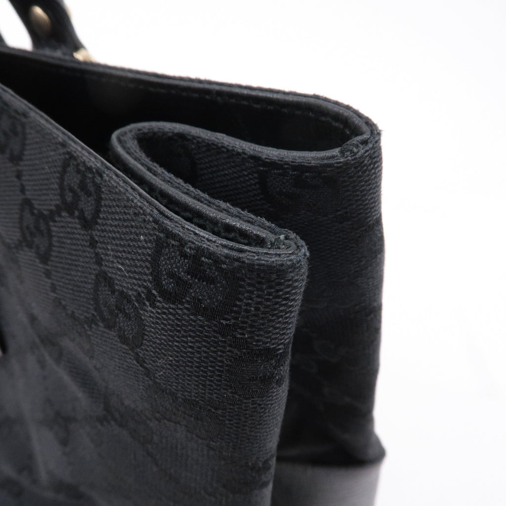 GUCCI Sherry GG Canvas Leather Tote Bag Black 130994