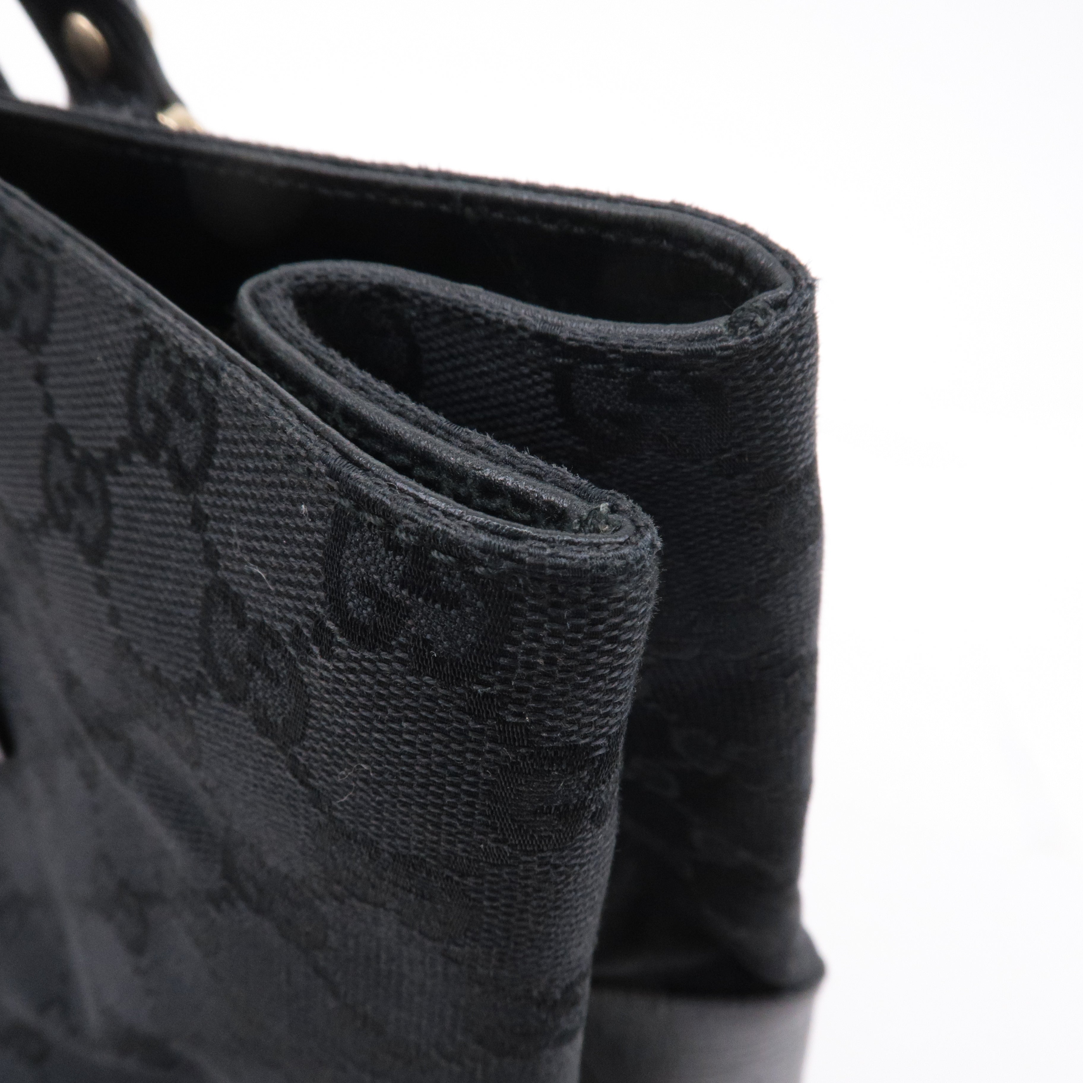 GUCCI Sherry GG Canvas Leather Tote Bag Black 130994