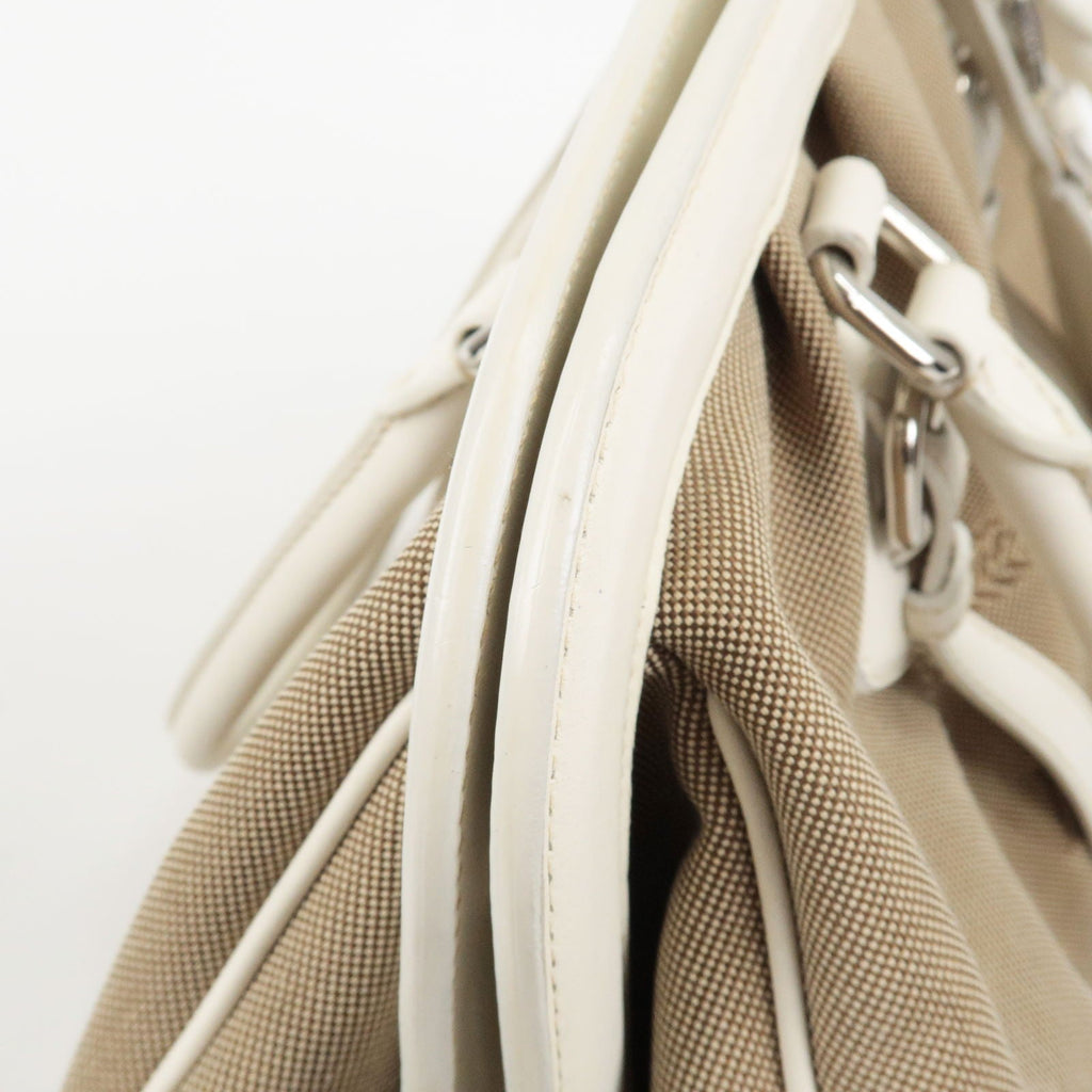 Prada Logo Jacquard Leather Shoulder Bag Hand Bag Beige Ivory