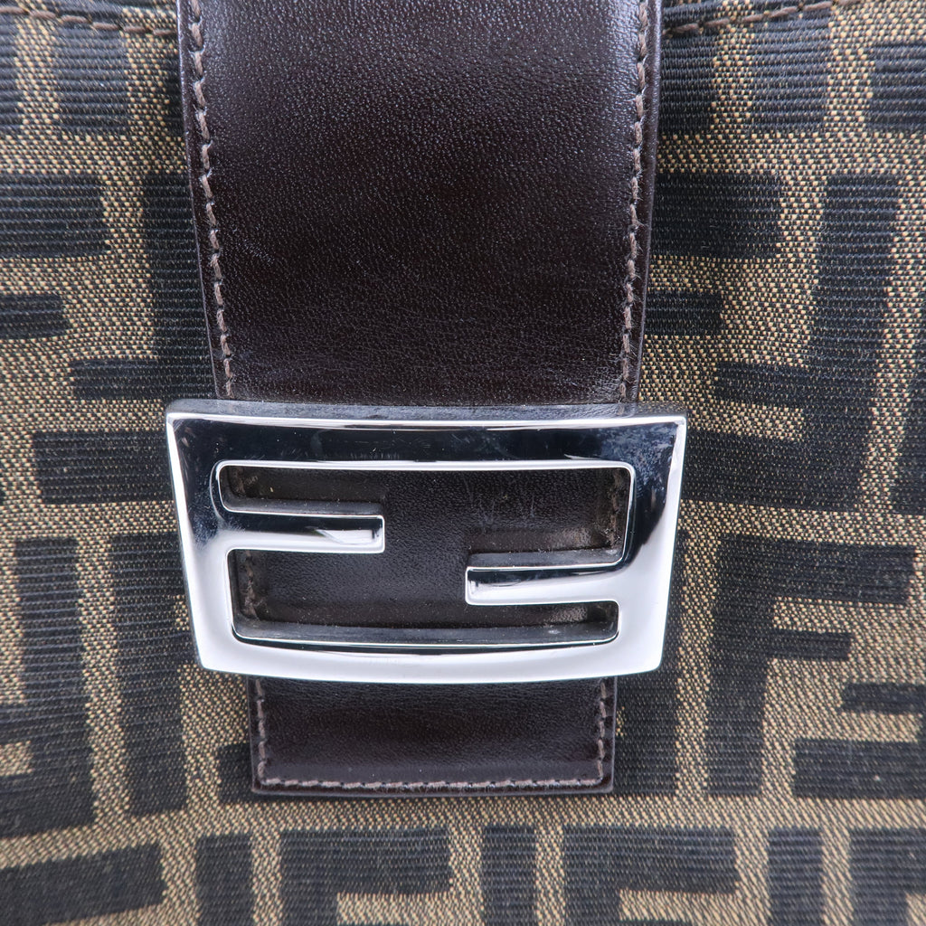FENDI Zucca Canvas Leather Shoulder Bag Brown Black 16115