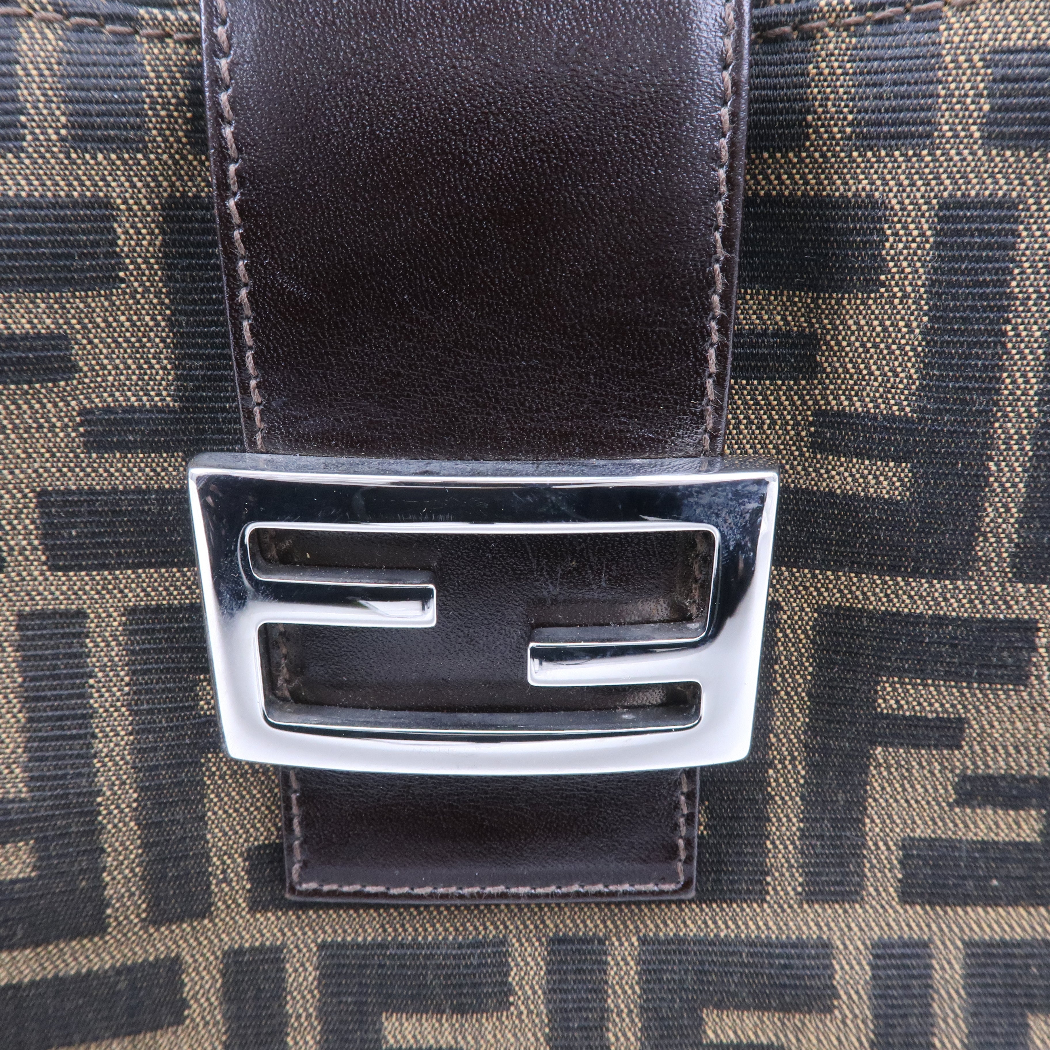 FENDI Zucca Canvas Leather Shoulder Bag Brown Black 16115