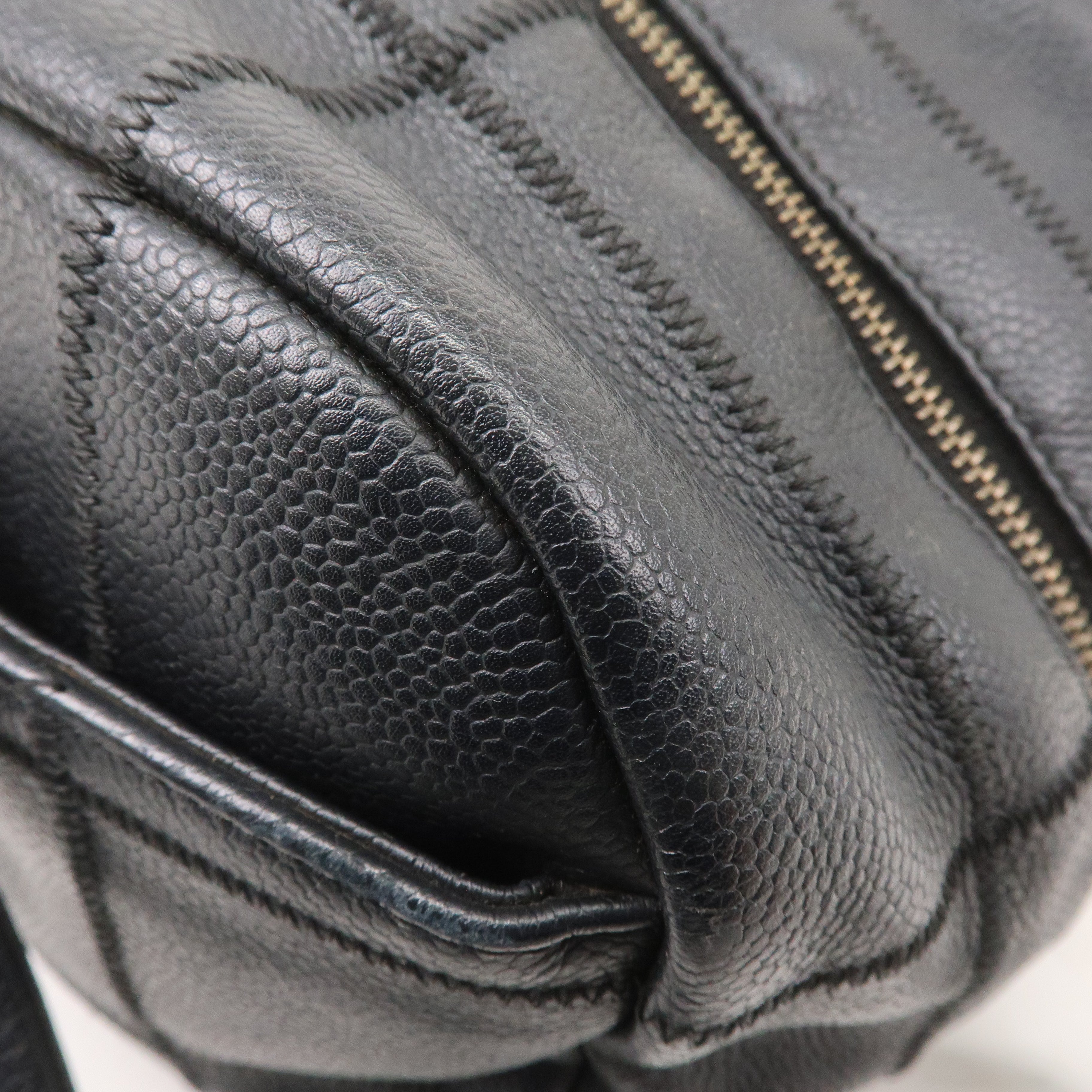 CHANEL Chocolate Bar Caviar Skin Boston Bag Black A26135