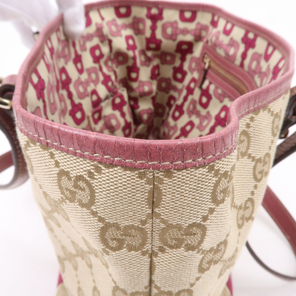 GUCCI Sherry GG Canvas Leather Shoulder Tote Bag Beige Pink 137396