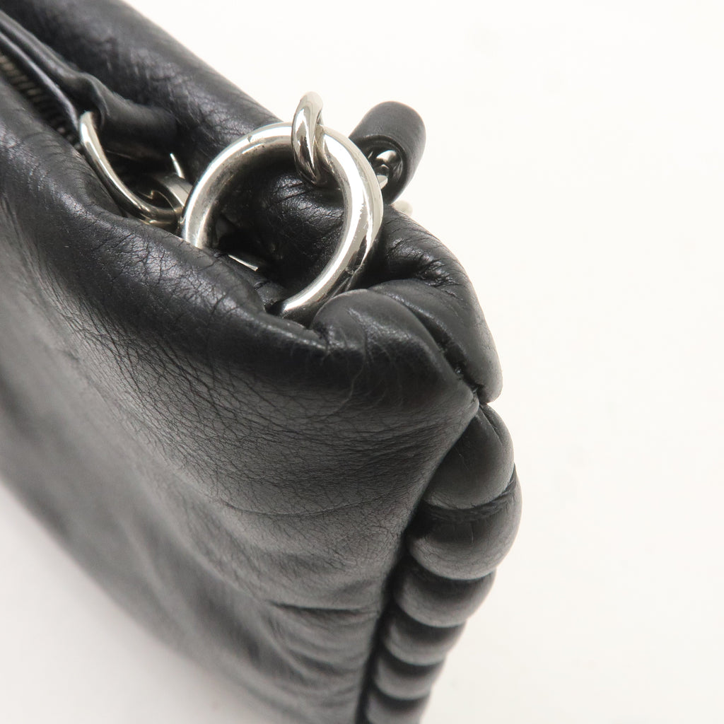 CHANEL Leather Chain Shoulder Bag Hand Bag Black Silver HDW