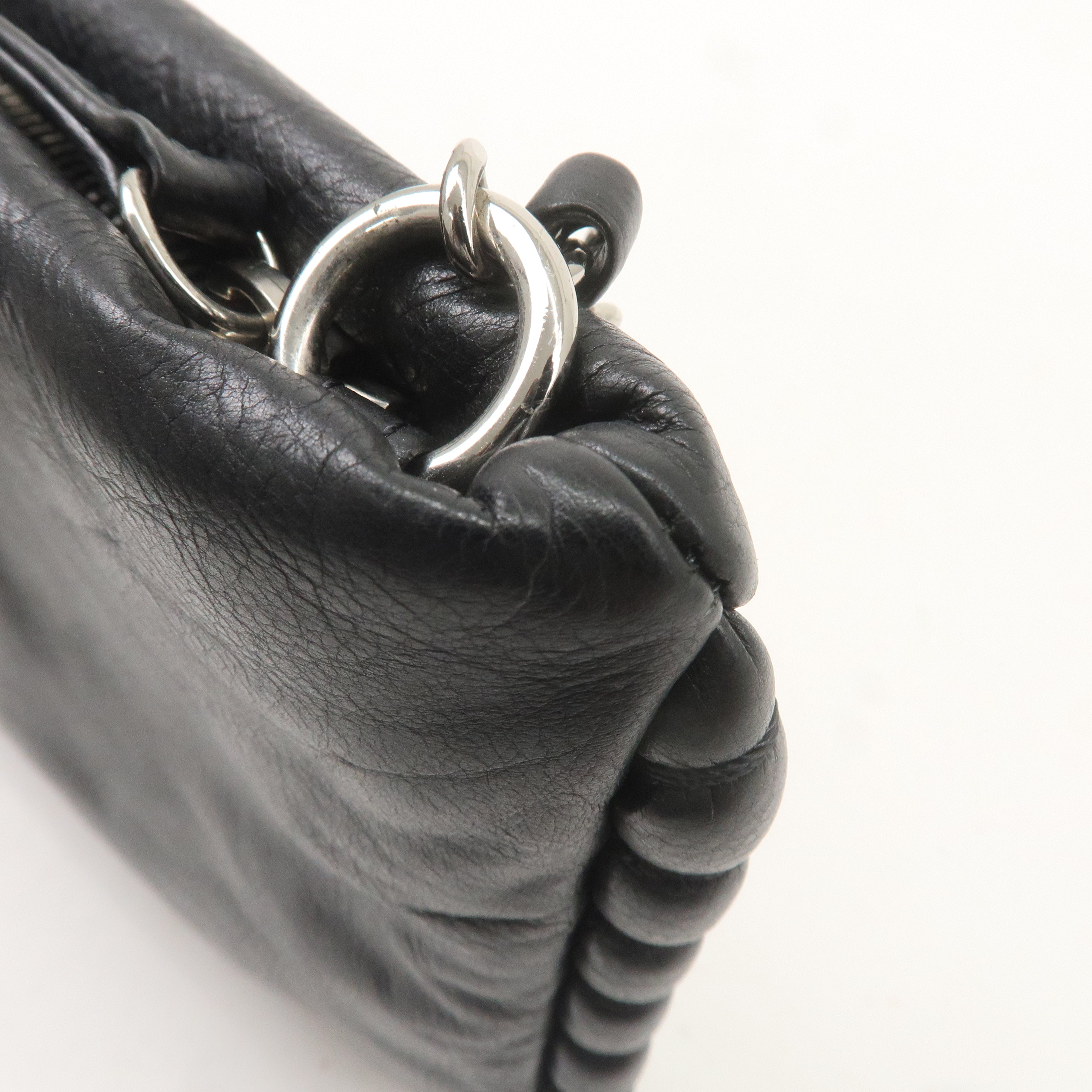 CHANEL Leather Chain Shoulder Bag Hand Bag Black Silver HDW