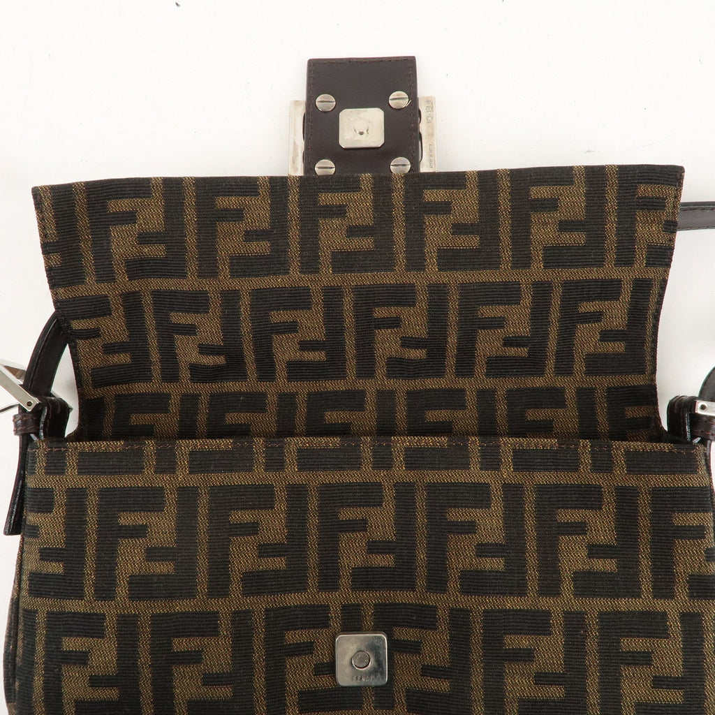 FENDI Zucca Mamma Baguette Canvas Leather Shoulder Bag 26424