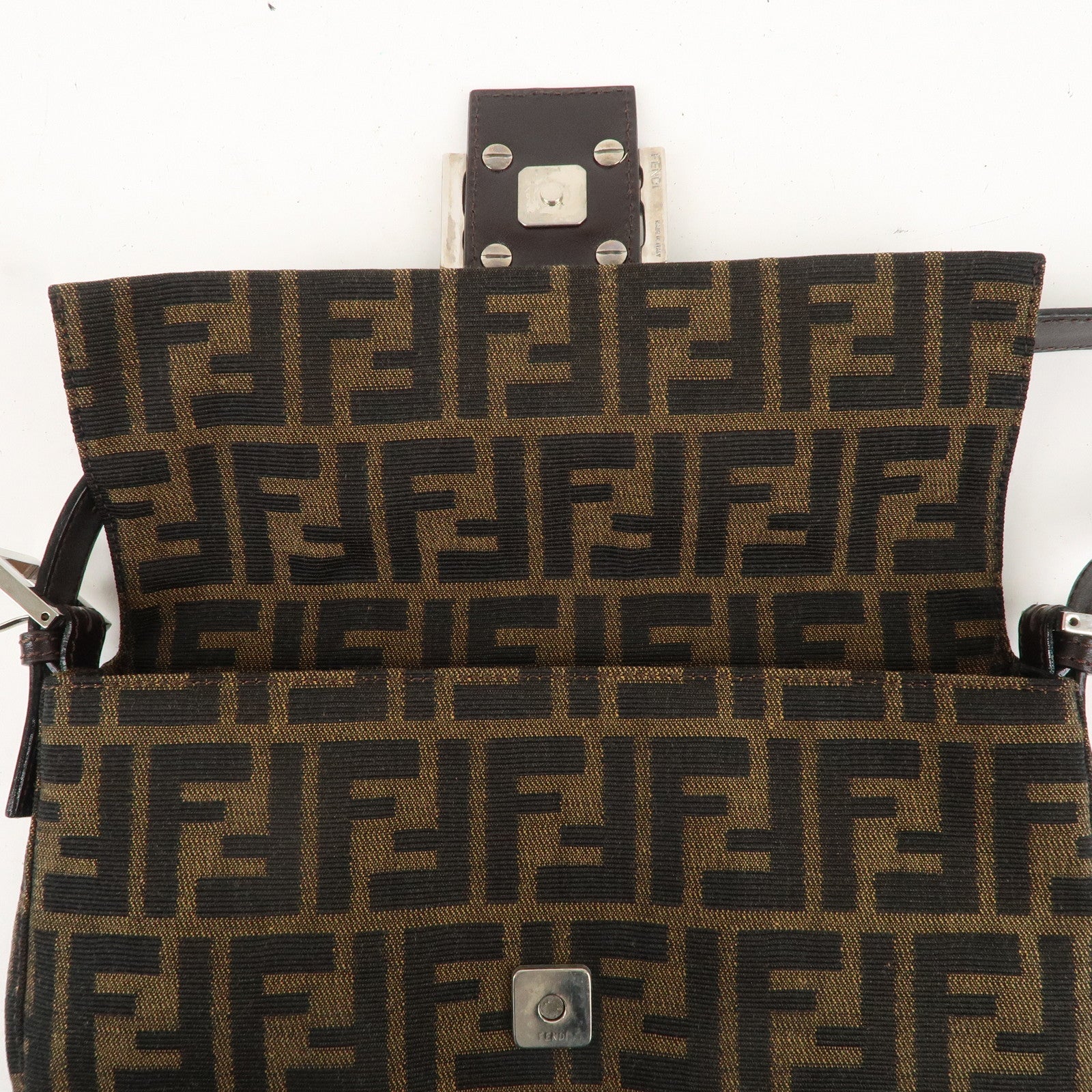 FENDI Zucca Mamma Baguette Canvas Leather Shoulder Bag 26424