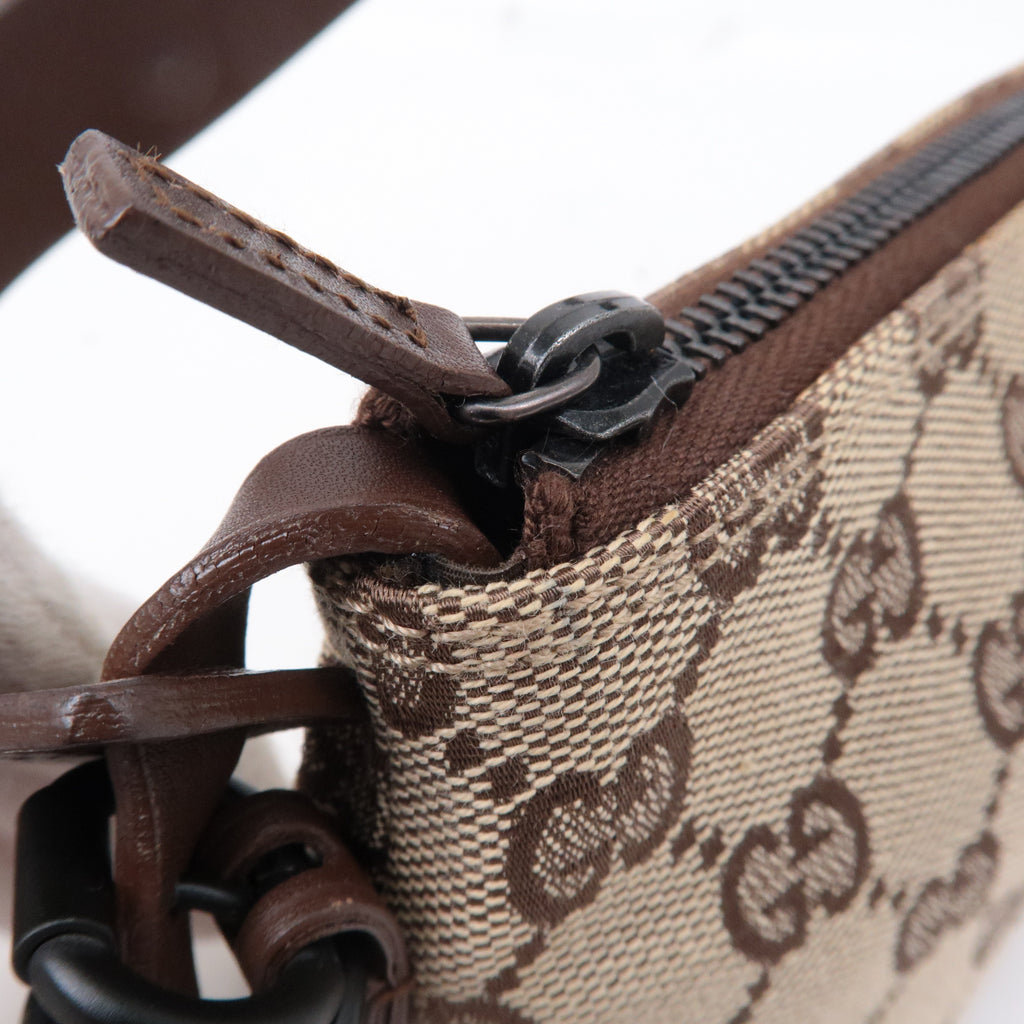 GUCCI GG Canvas Leather Hand Bag Pouch Beige Brown 103399