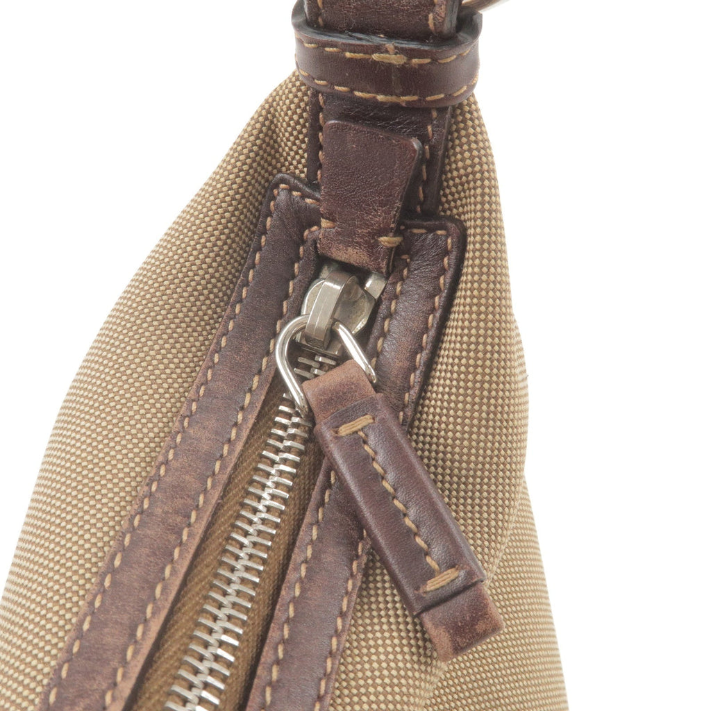 Prada Logo Jacquard Leather Shoulder Bag Beige Brown