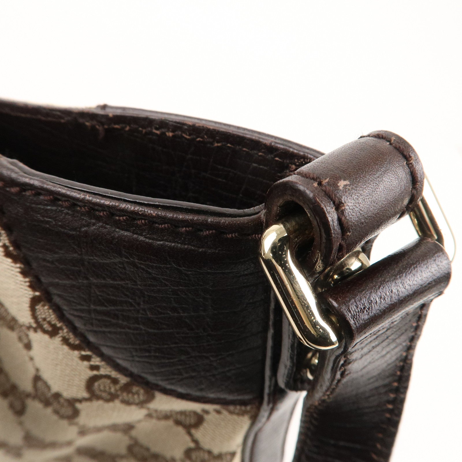 GUCCI Horsebit Sherry GG Canvas Leather Shoulder Bag Brown 137388