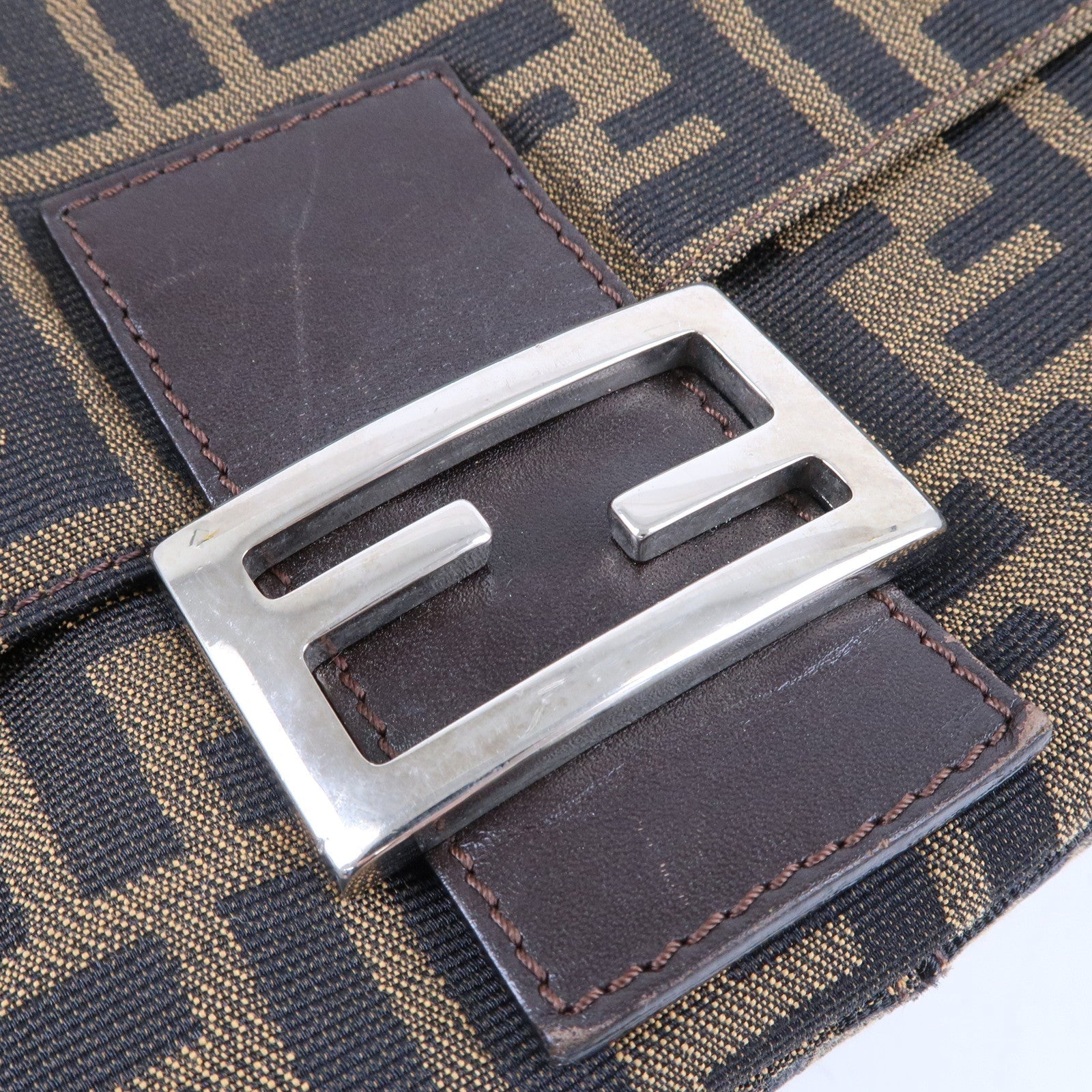 FENDI Zucca Mamma Baguette Canvas Leather Shoulder Bag 26325