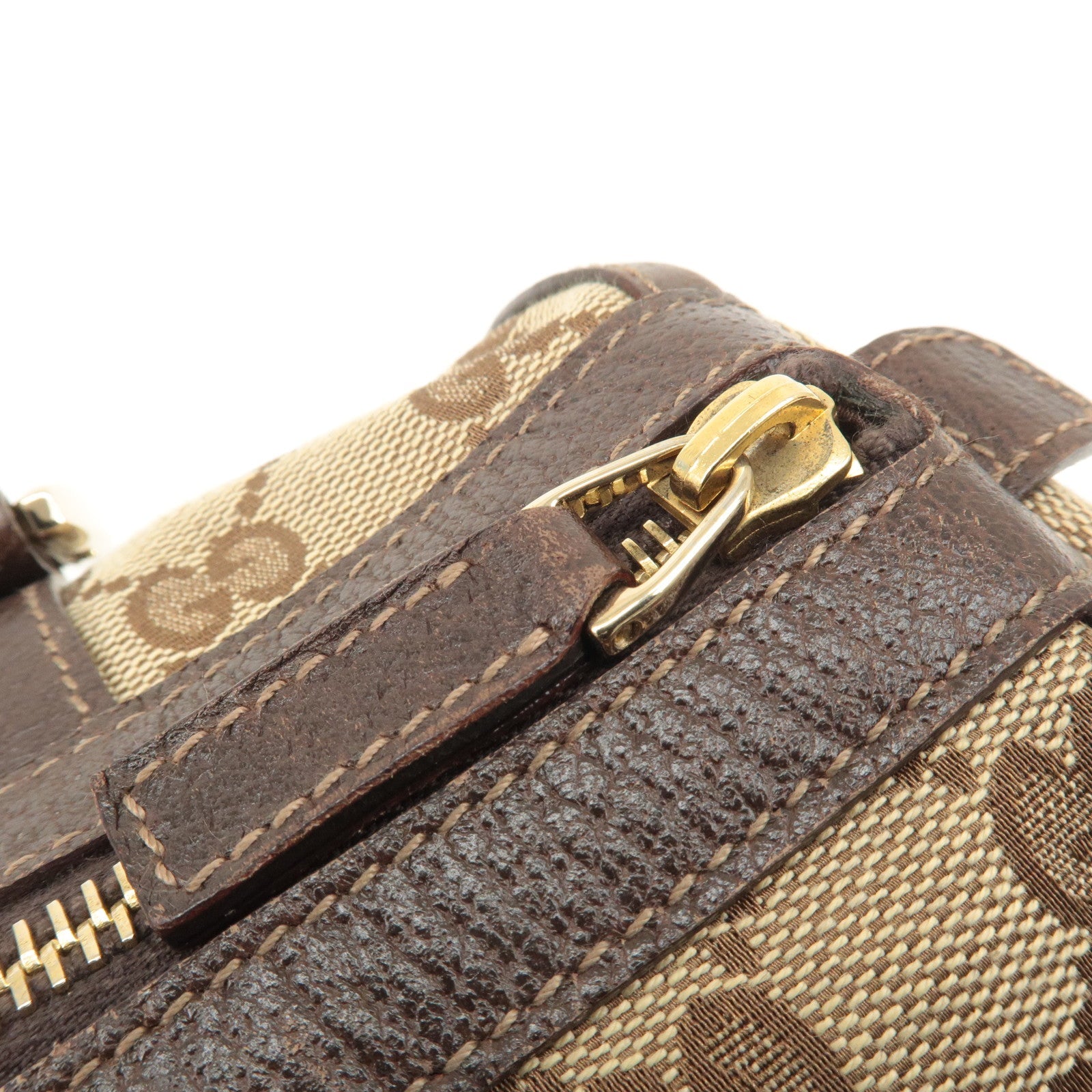 GUCCI Abbey GG Canvas Leather Boston Bag Beige Brown 130942
