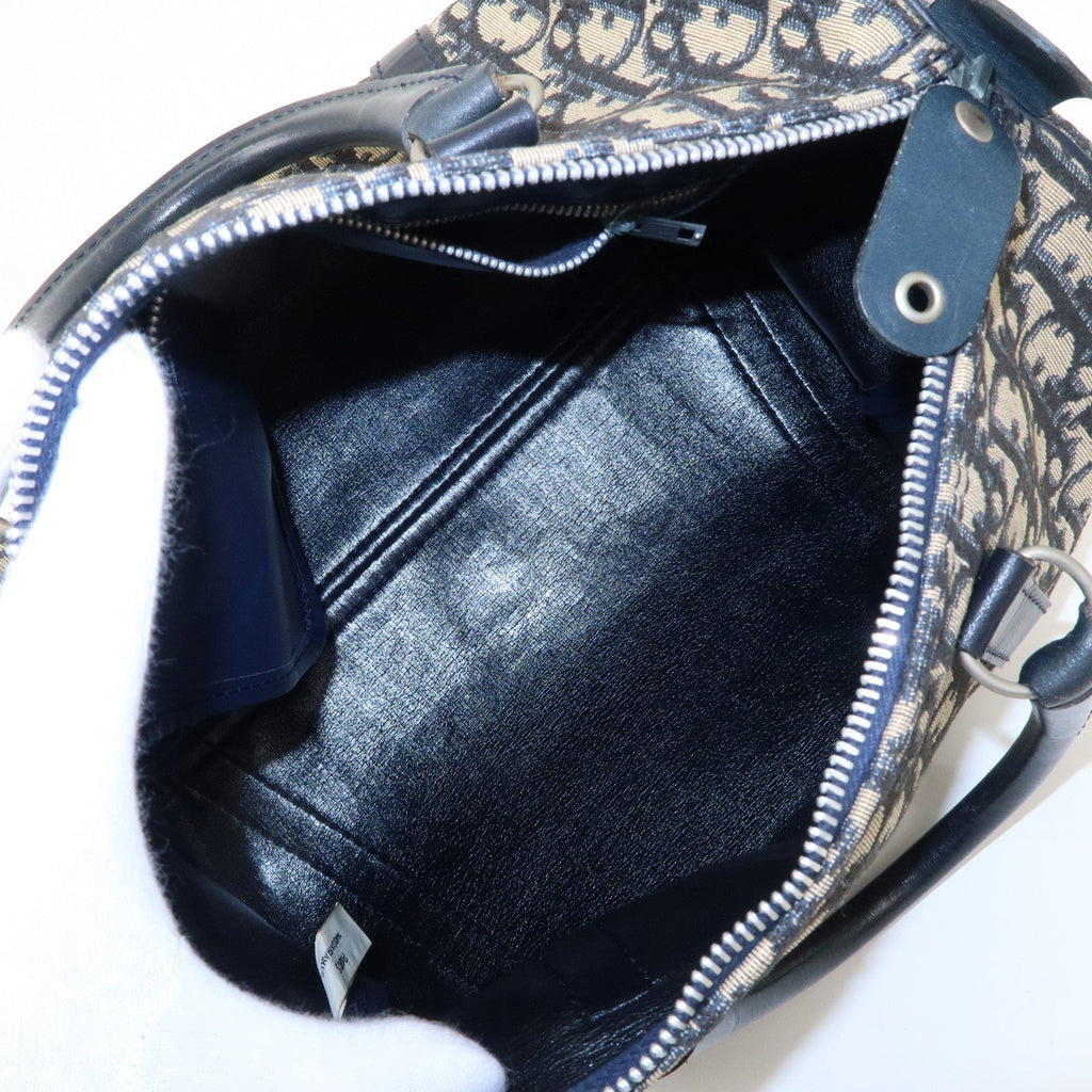 Christian Dior Trotter Canvas Leather Boston Bag Navy