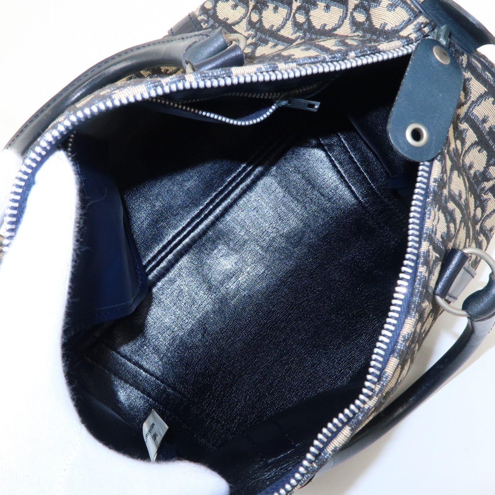 Christian Dior Trotter Canvas Leather Boston Bag Navy