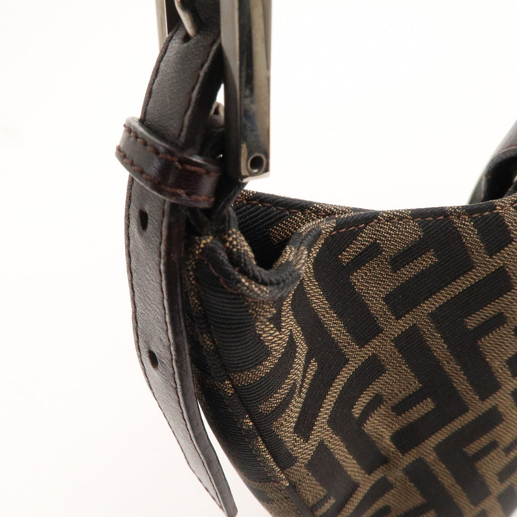FENDI Zucca Canvas Leather Shoulder Bag Brown Black 26569