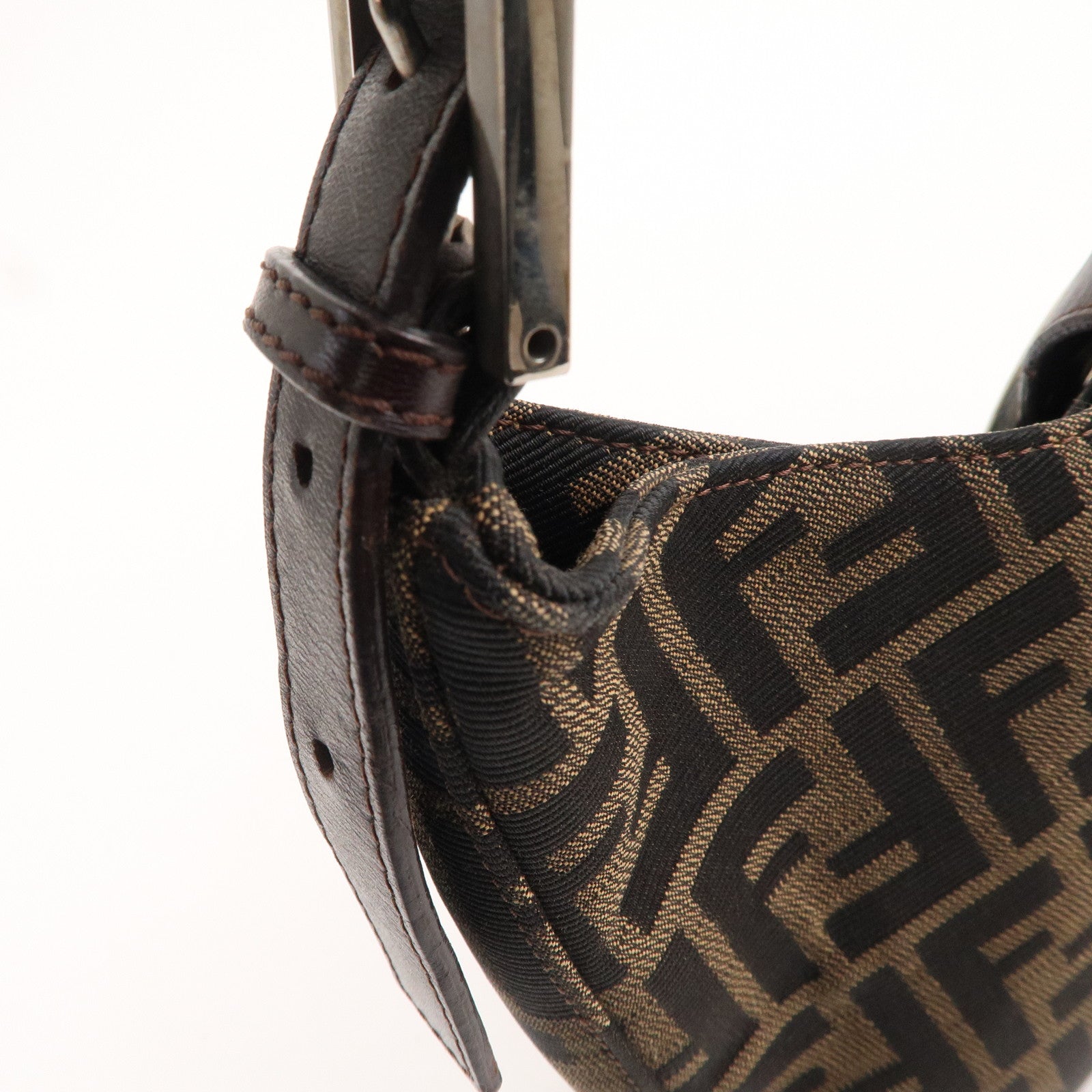 FENDI Zucca Canvas Leather Shoulder Bag Brown Black 26569