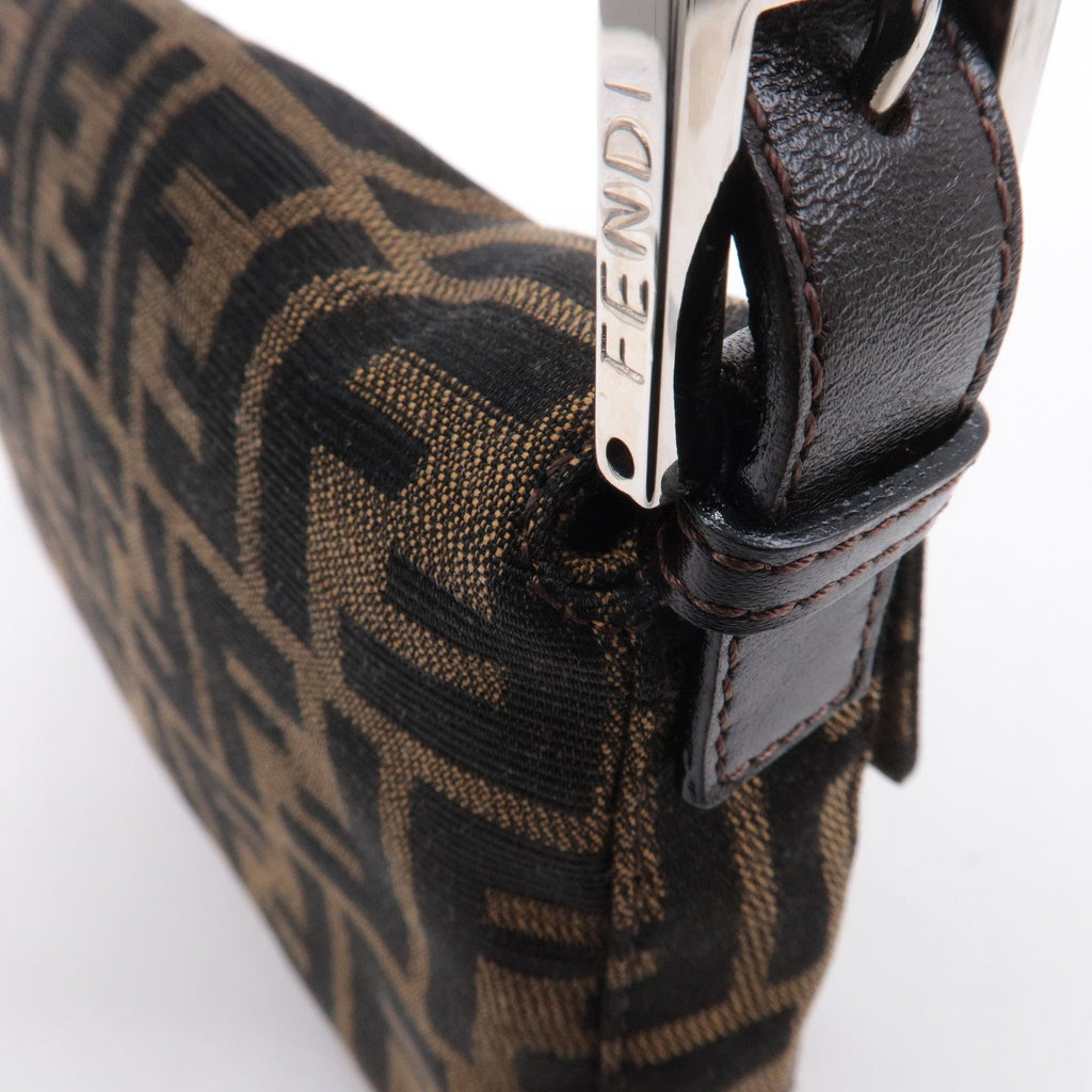 FENDI Mamma Baguette Zucca Canvas Leather Shoulder Bag Brown 26424