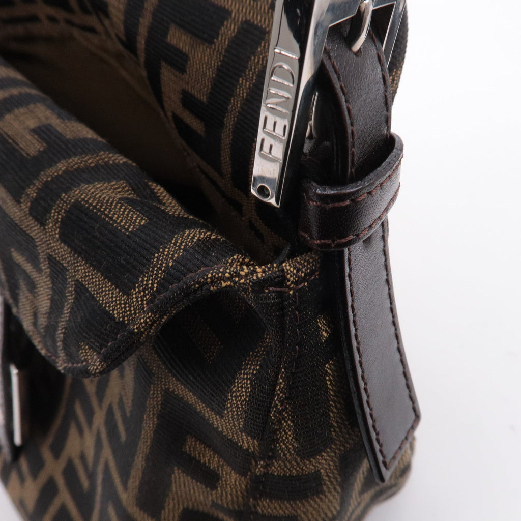 FENDI Zucca Canvas Leather Shoulder Bag Brown Black 26426